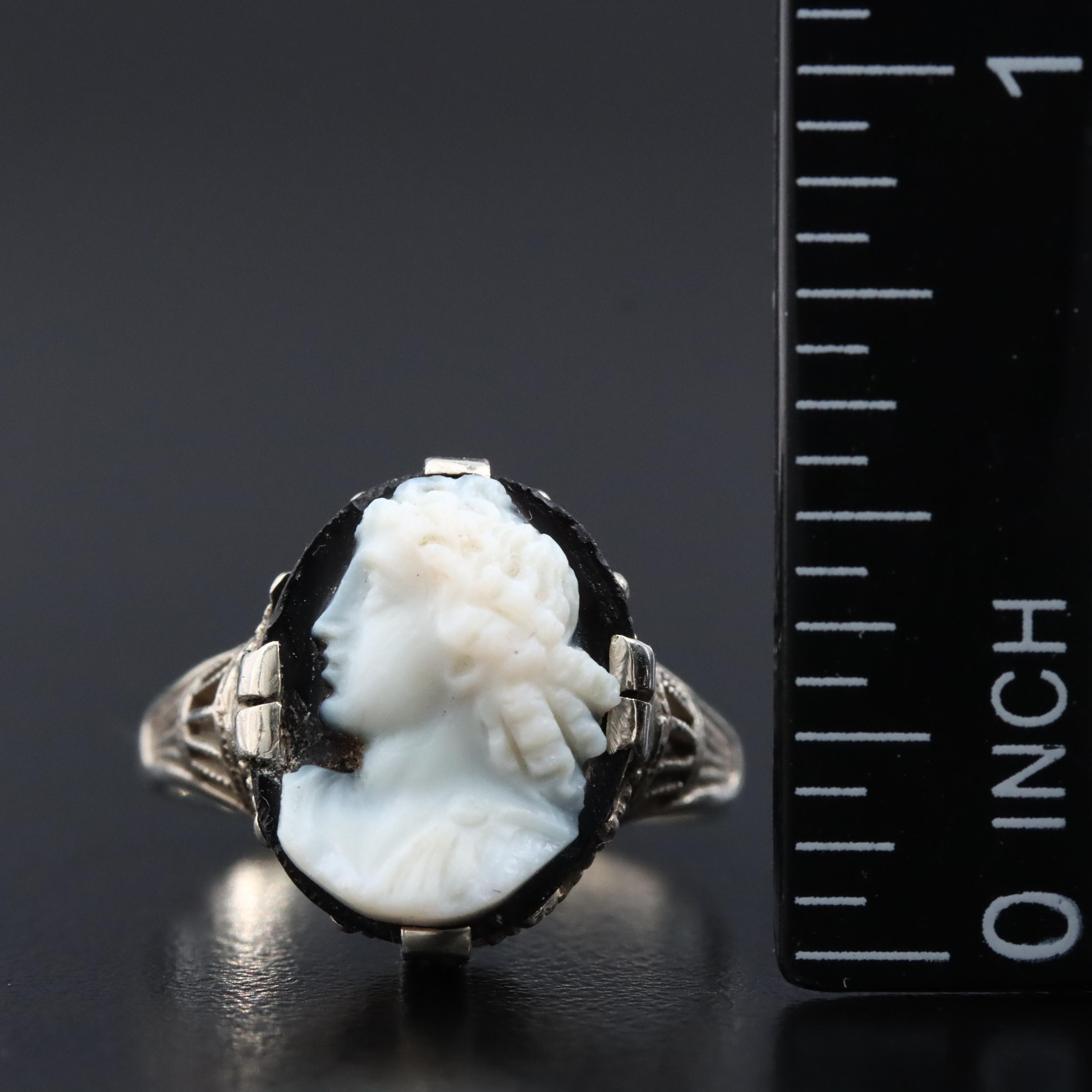 Art Deco 18K Onyx Cameo Ring