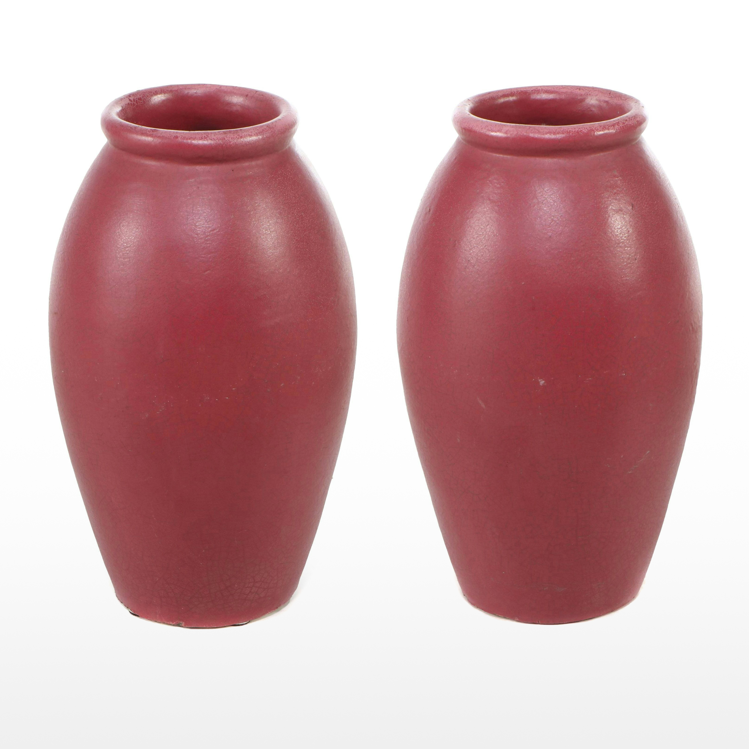 Pair of 2'2 Red Glazed Art Pottery Floor Vases, Early 20th Century