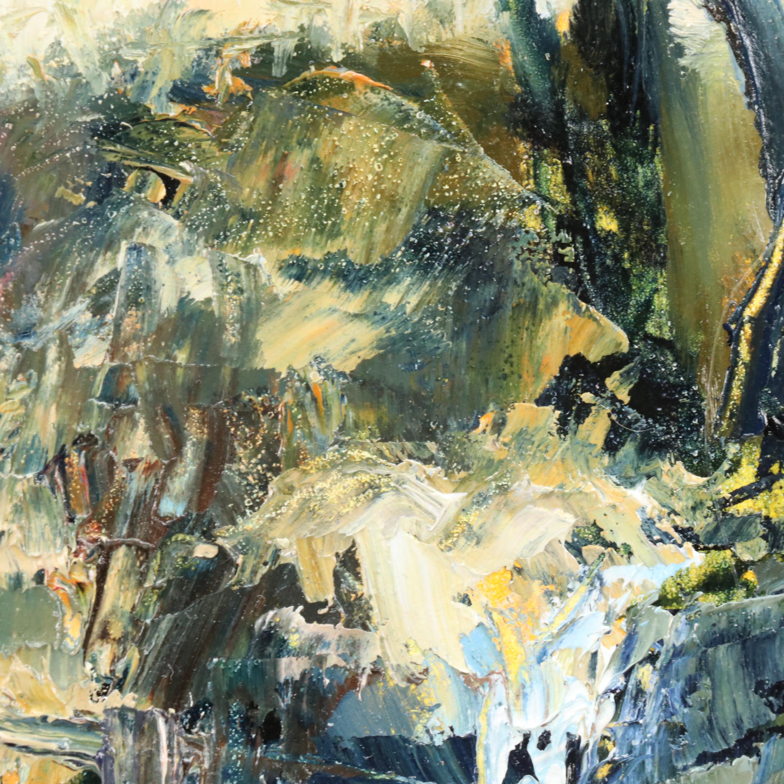 Kyle Jess Impasto Oil Painting "Woodland Waterfall," 2020