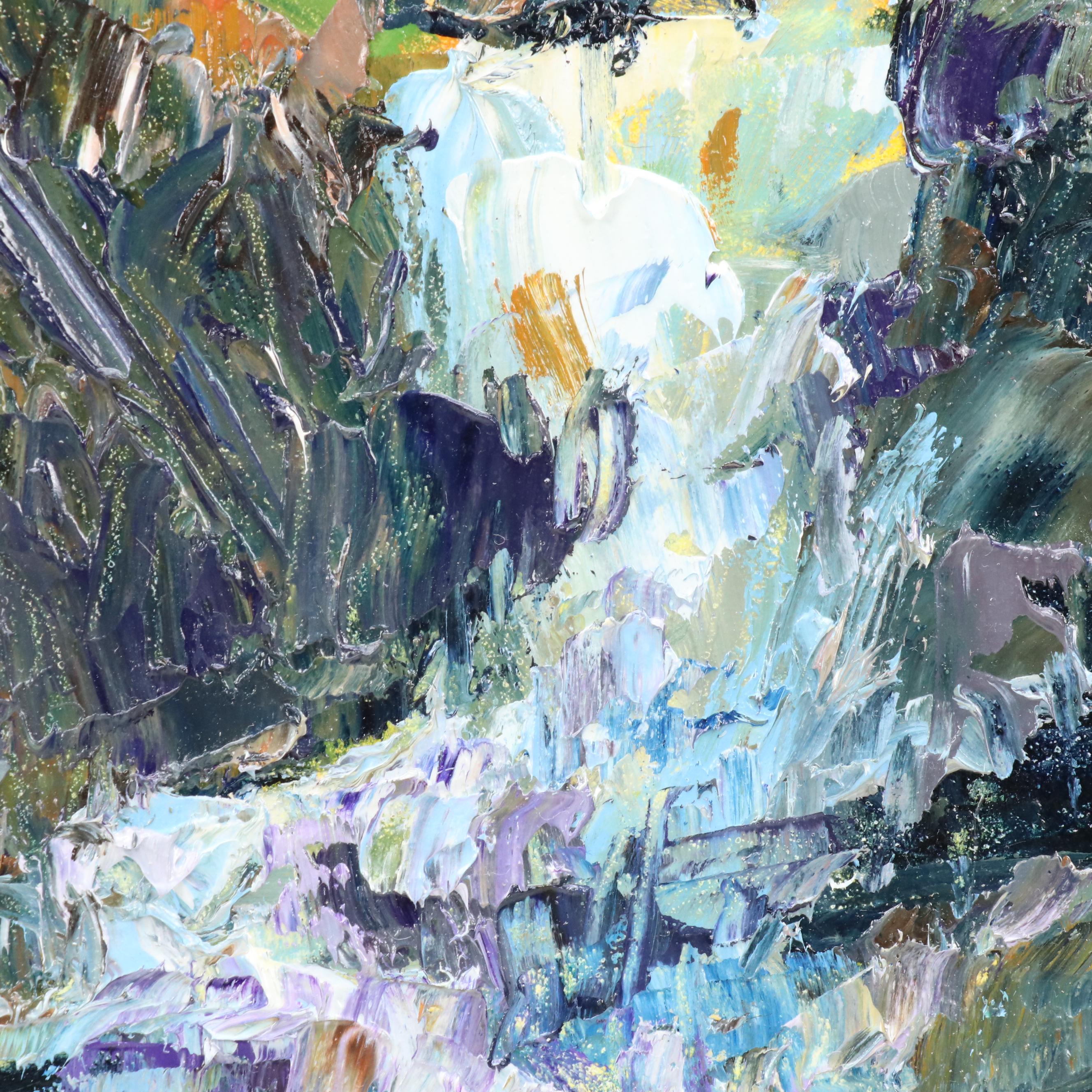 Kyle Jess Impasto Oil Painting "Woodland Waterfall," 2020