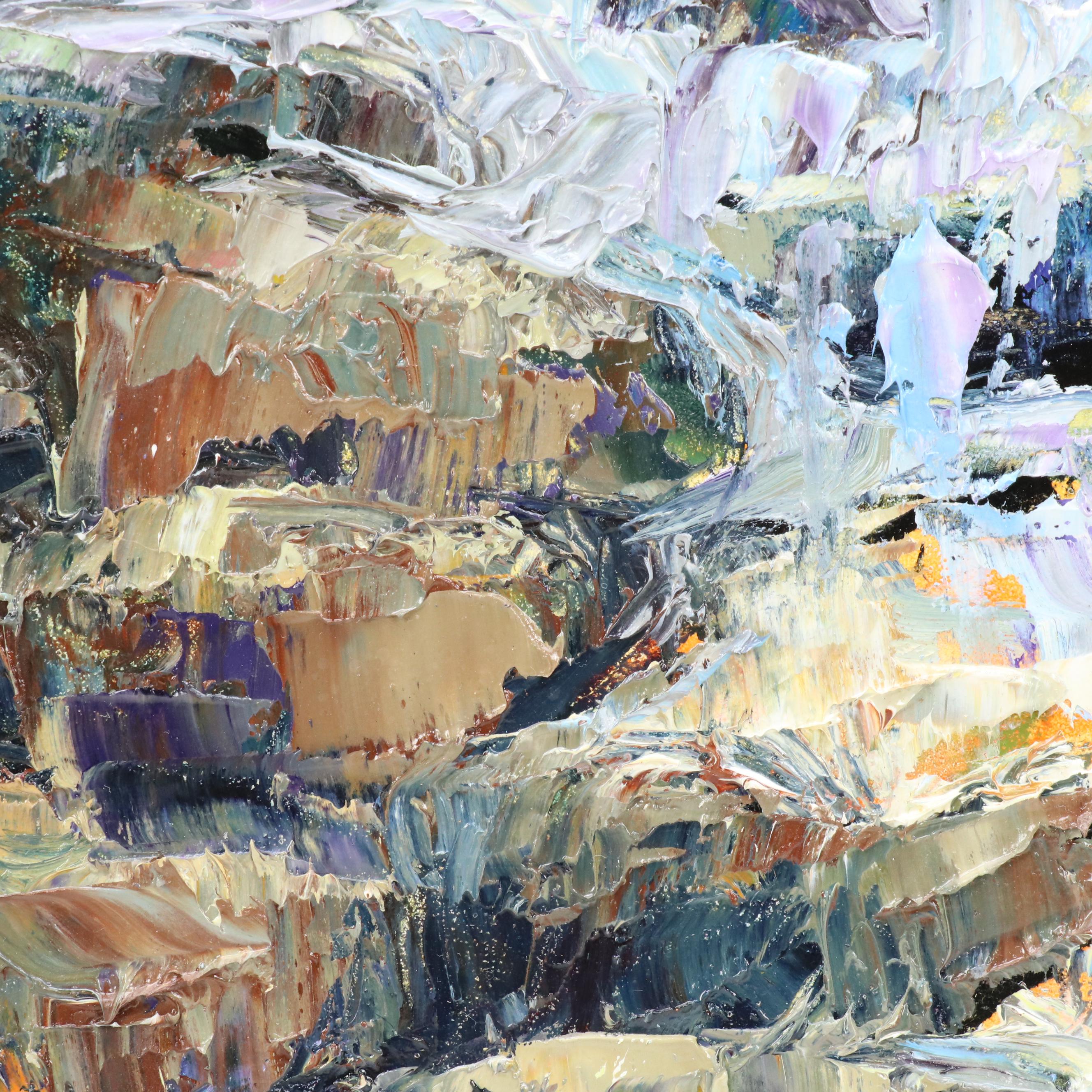 Kyle Jess Impasto Oil Painting "Woodland Waterfall," 2020