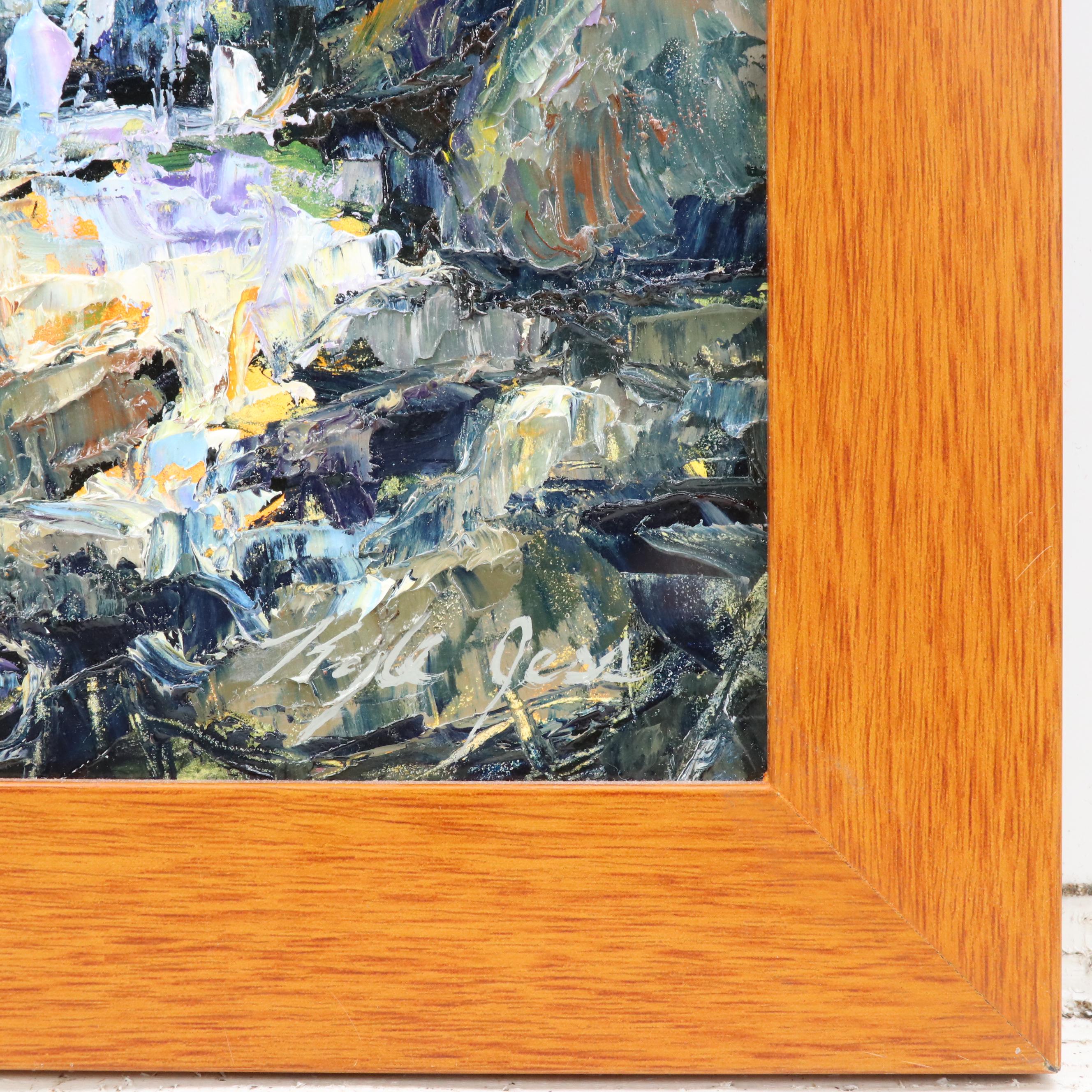 Kyle Jess Impasto Oil Painting "Woodland Waterfall," 2020