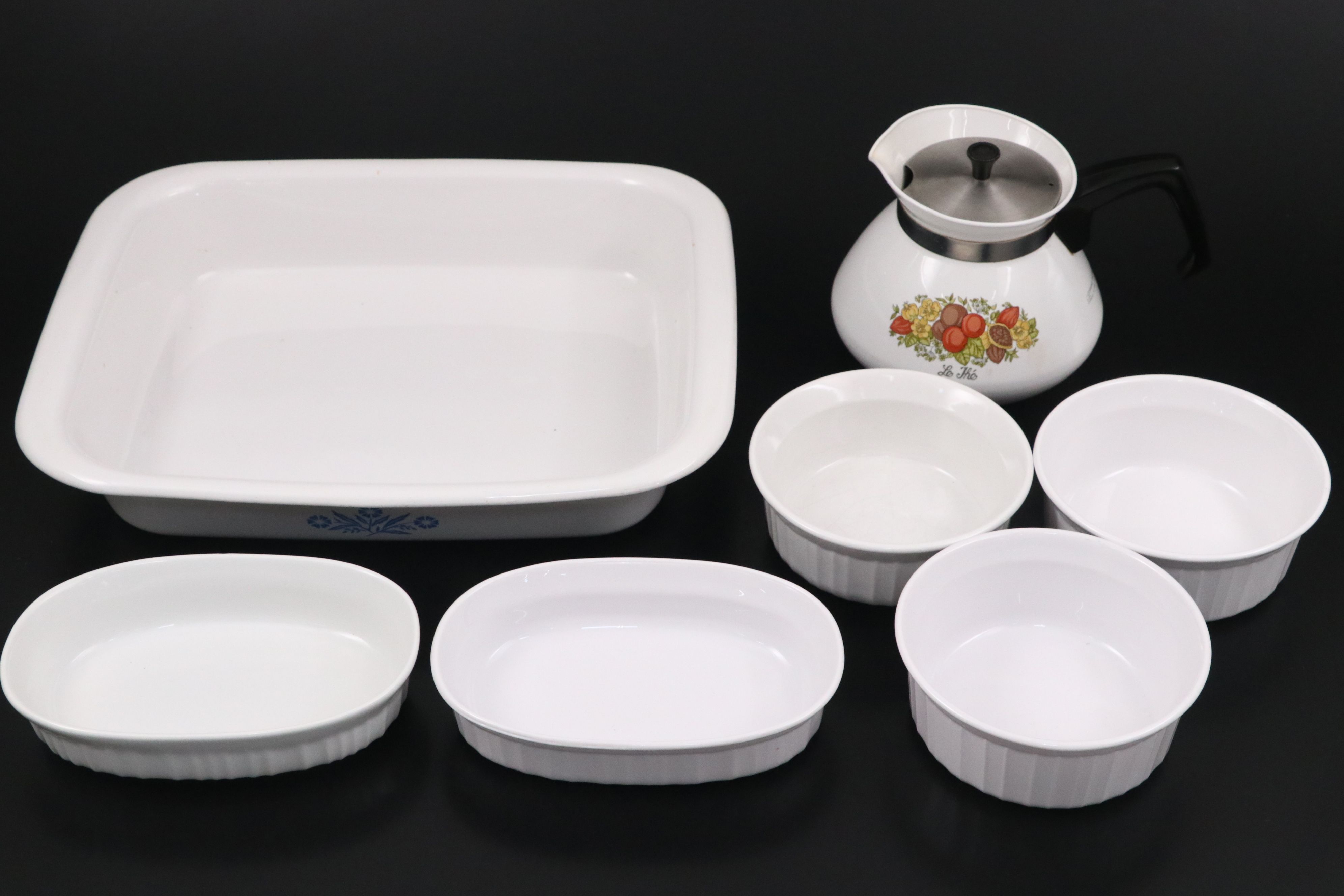 Corning Ware "French White" and More Ceramic Baking Dishes and Teapot