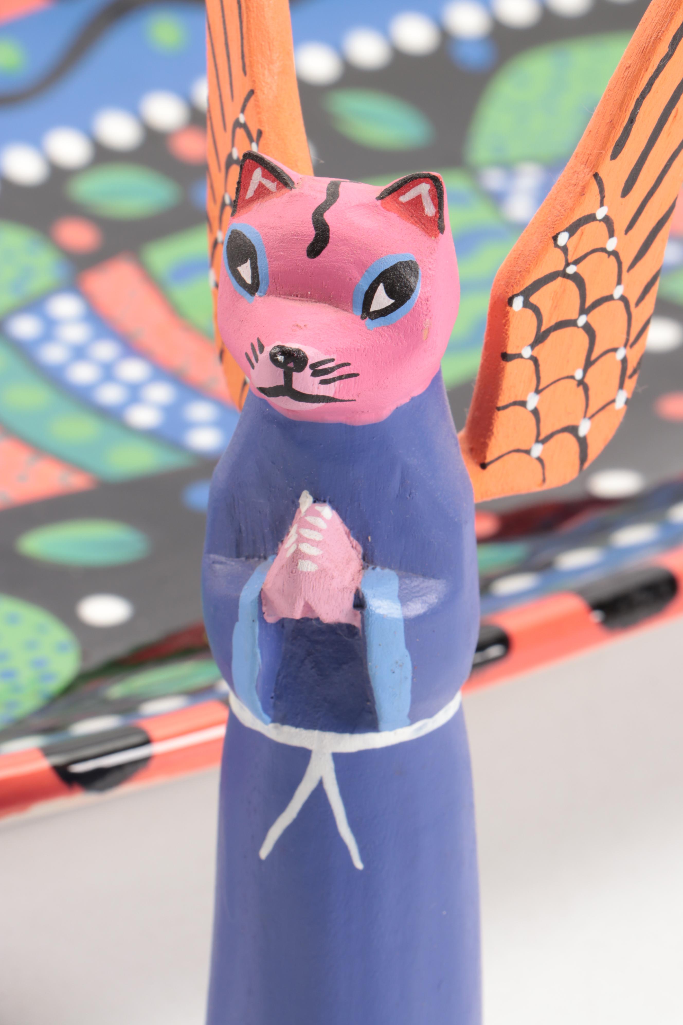 Chris Kennedy-Bubany Hand-Painted Ceramic Dish with Carved Wood Animals