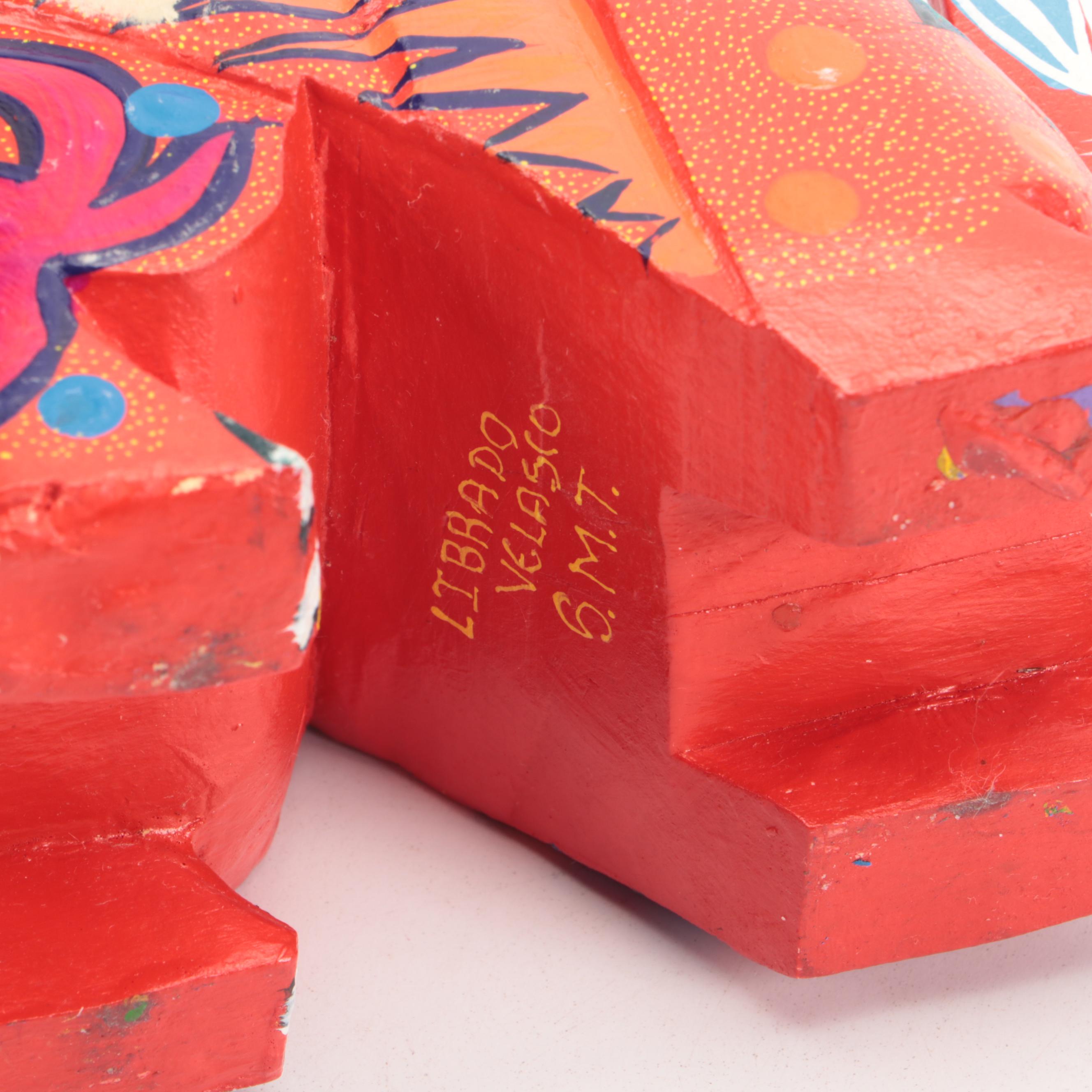 Chris Kennedy-Bubany Hand-Painted Ceramic Dish with Carved Wood Animals