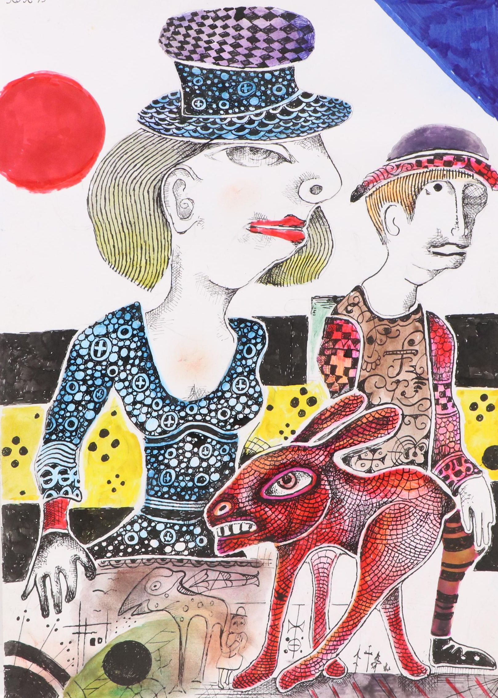 Nikolay "Kuk" Manuylov Figural Surrealist Mixed Media Drawing, 2013