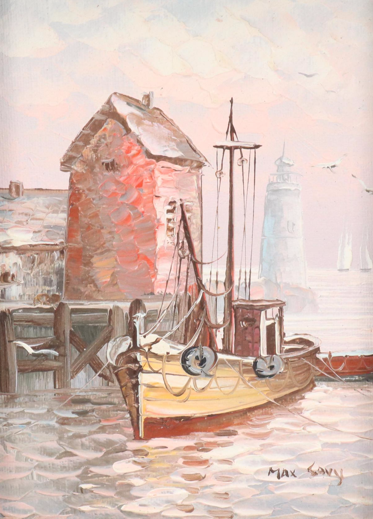 Max Savy Dock Scene Oil Painting