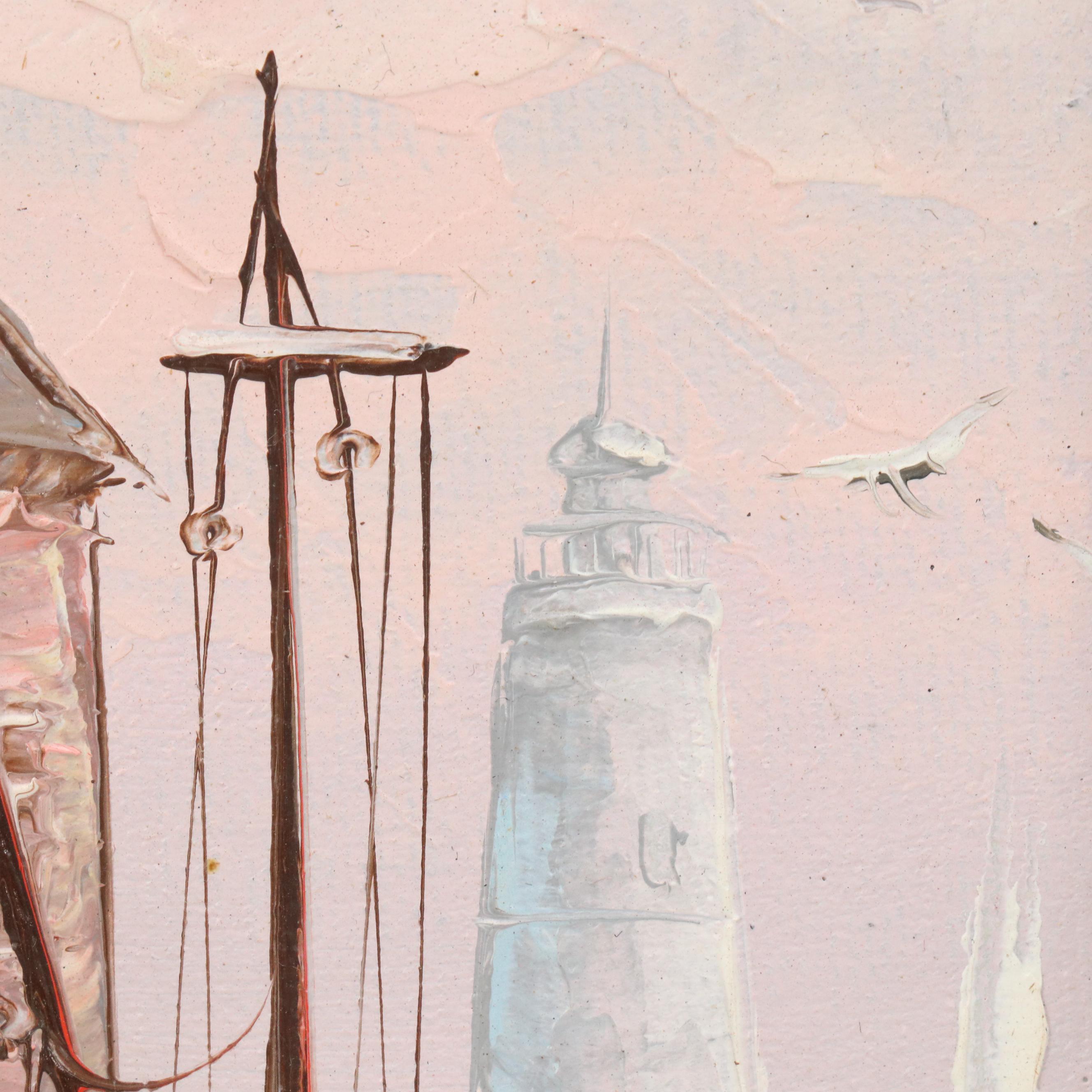 Max Savy Dock Scene Oil Painting