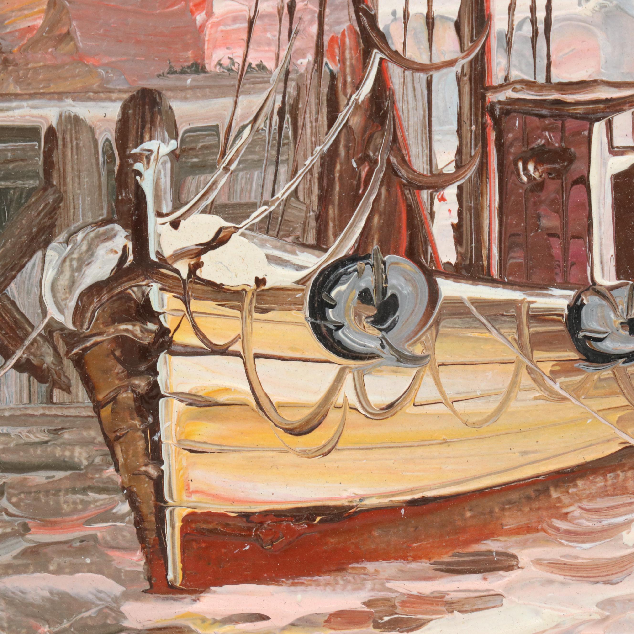 Max Savy Dock Scene Oil Painting