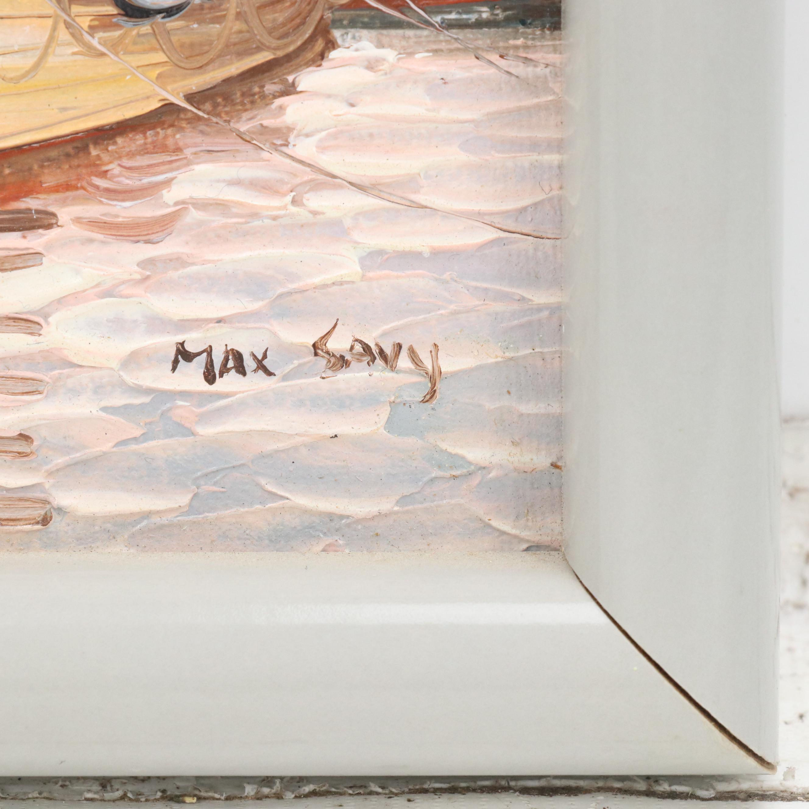 Max Savy Dock Scene Oil Painting