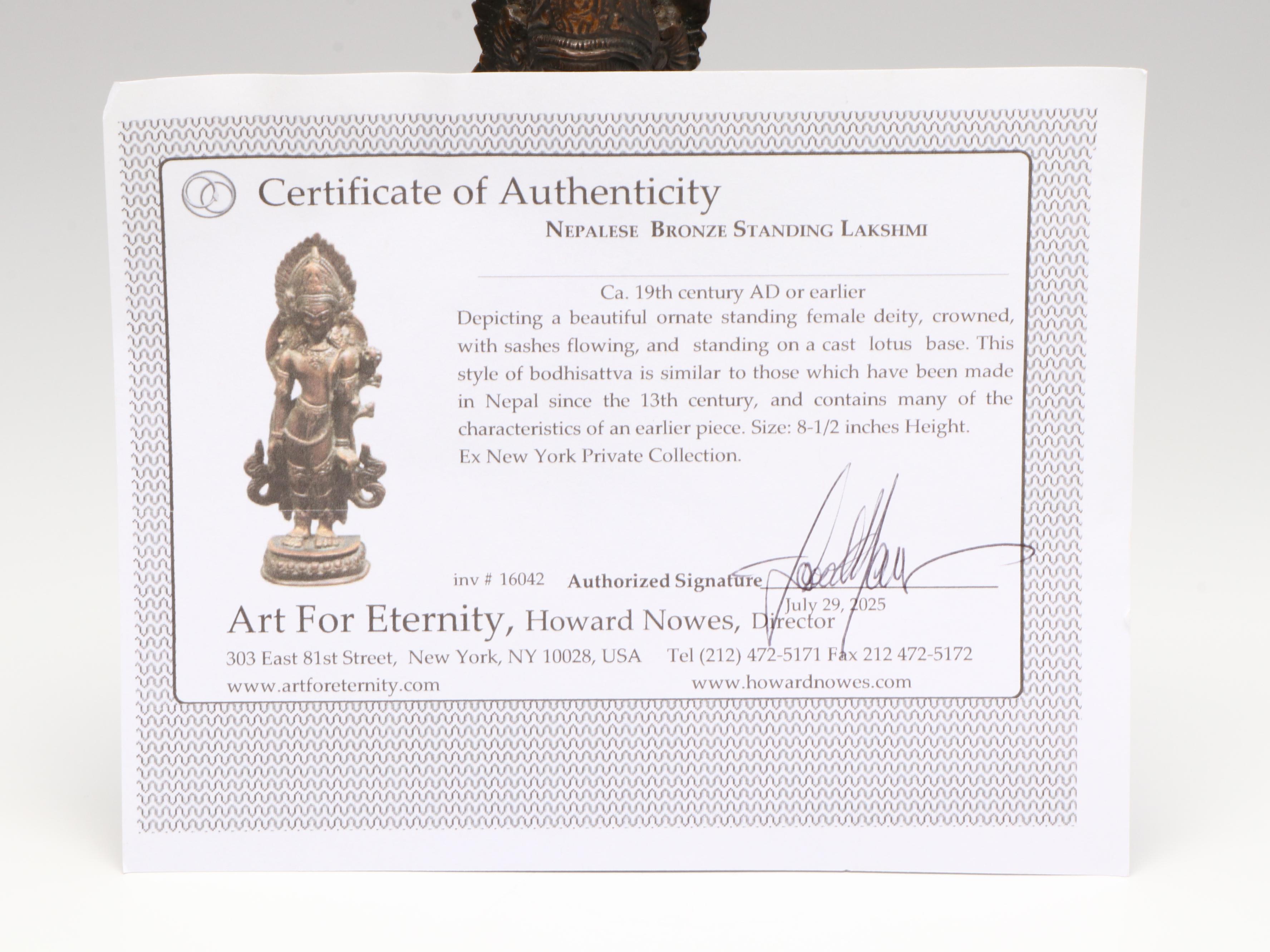 Nepalese Bronze Standing Lakshmi, 19th Century