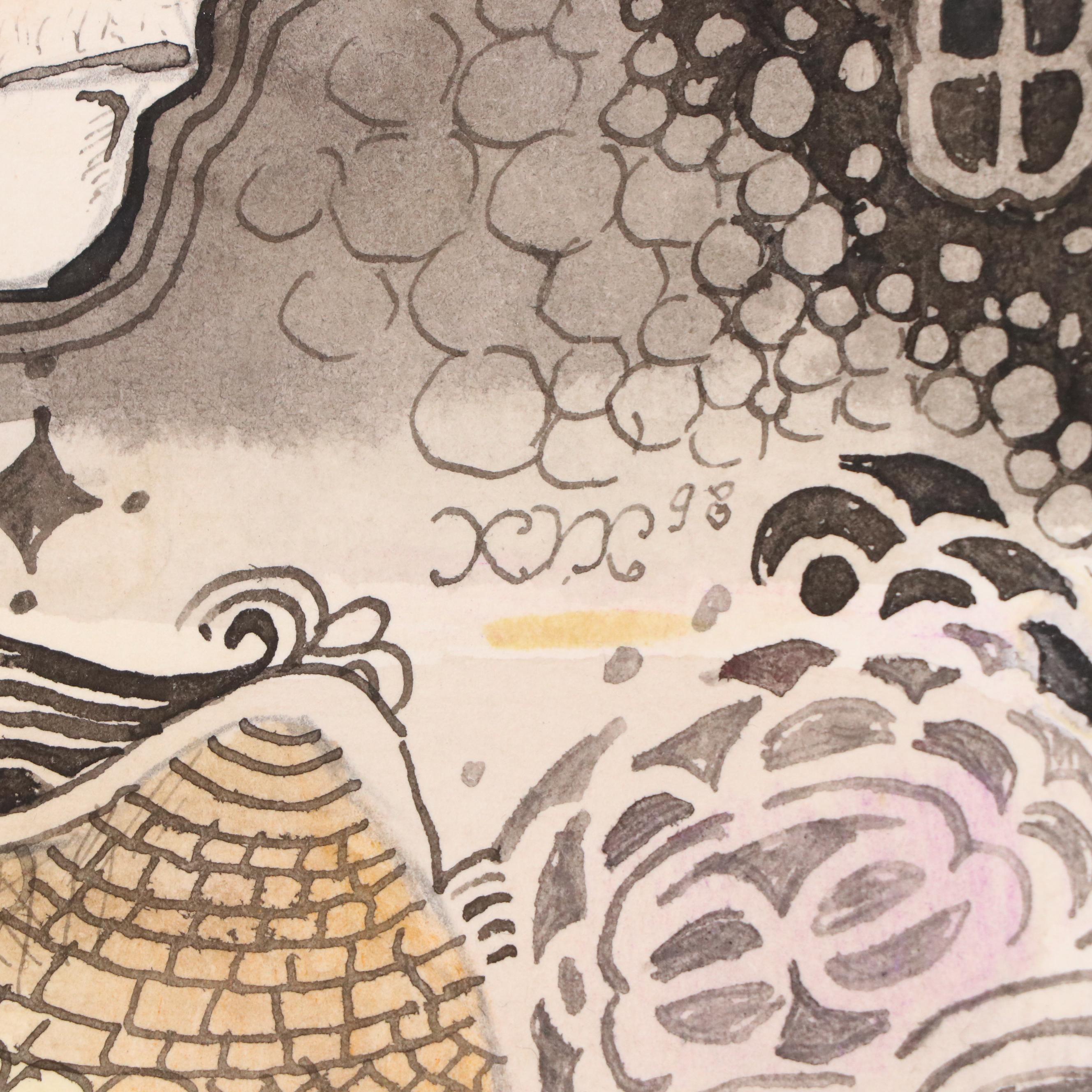 Nikolay "Kuk" Manuylov Figural Surrealist Mixed Media Drawing, 21st Century