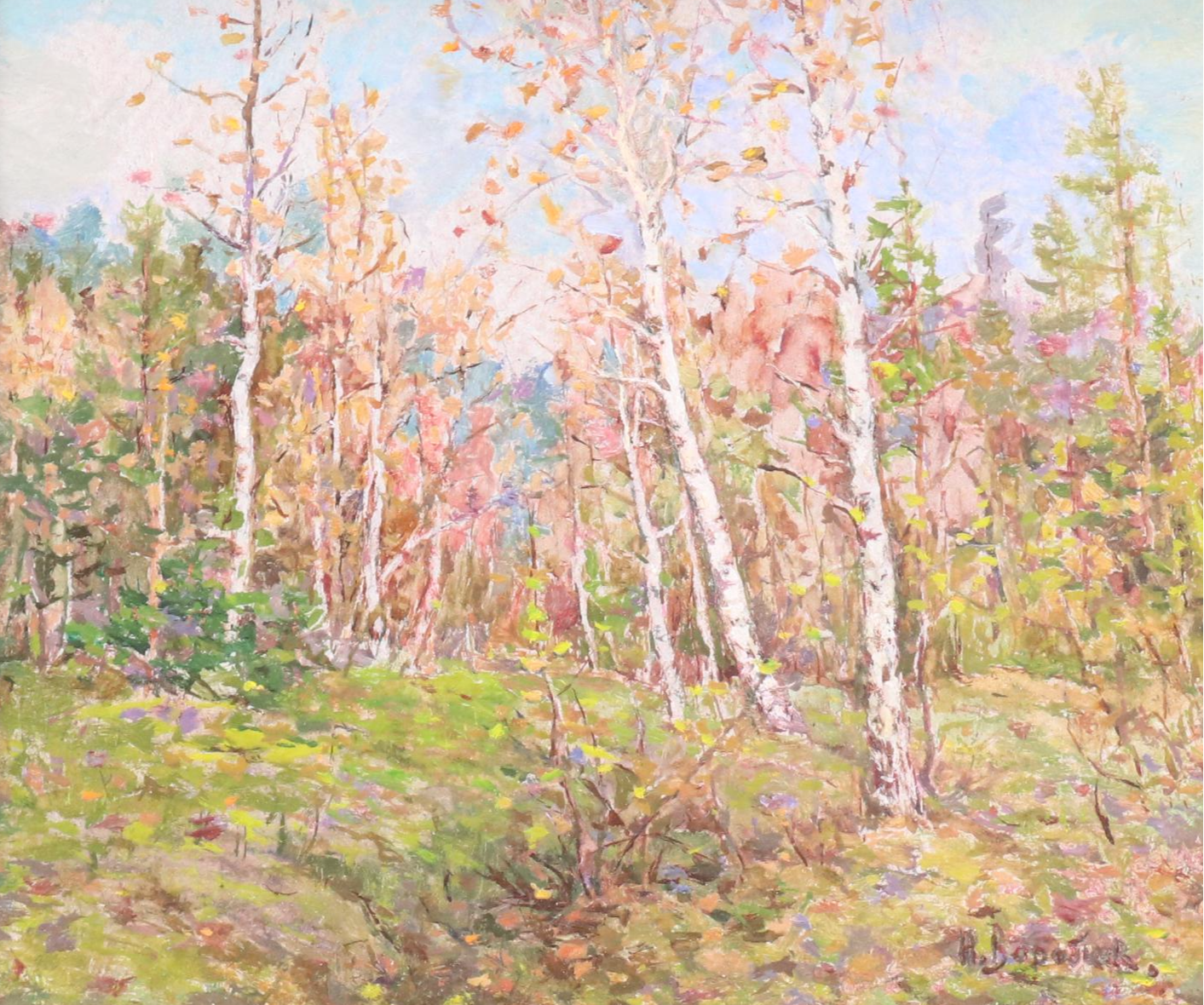 Landscape Oil Painting of Birch Grove