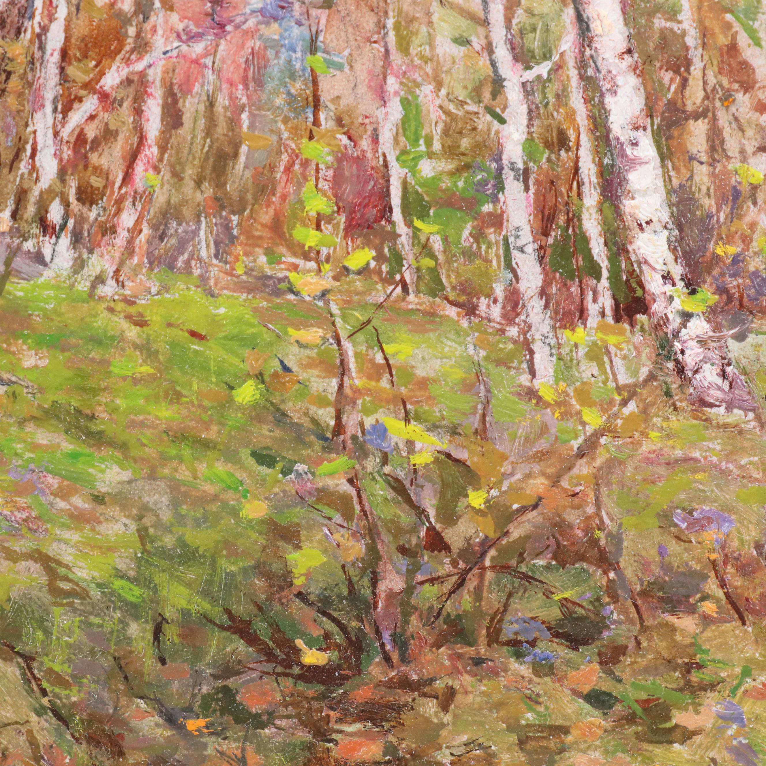 Landscape Oil Painting of Birch Grove
