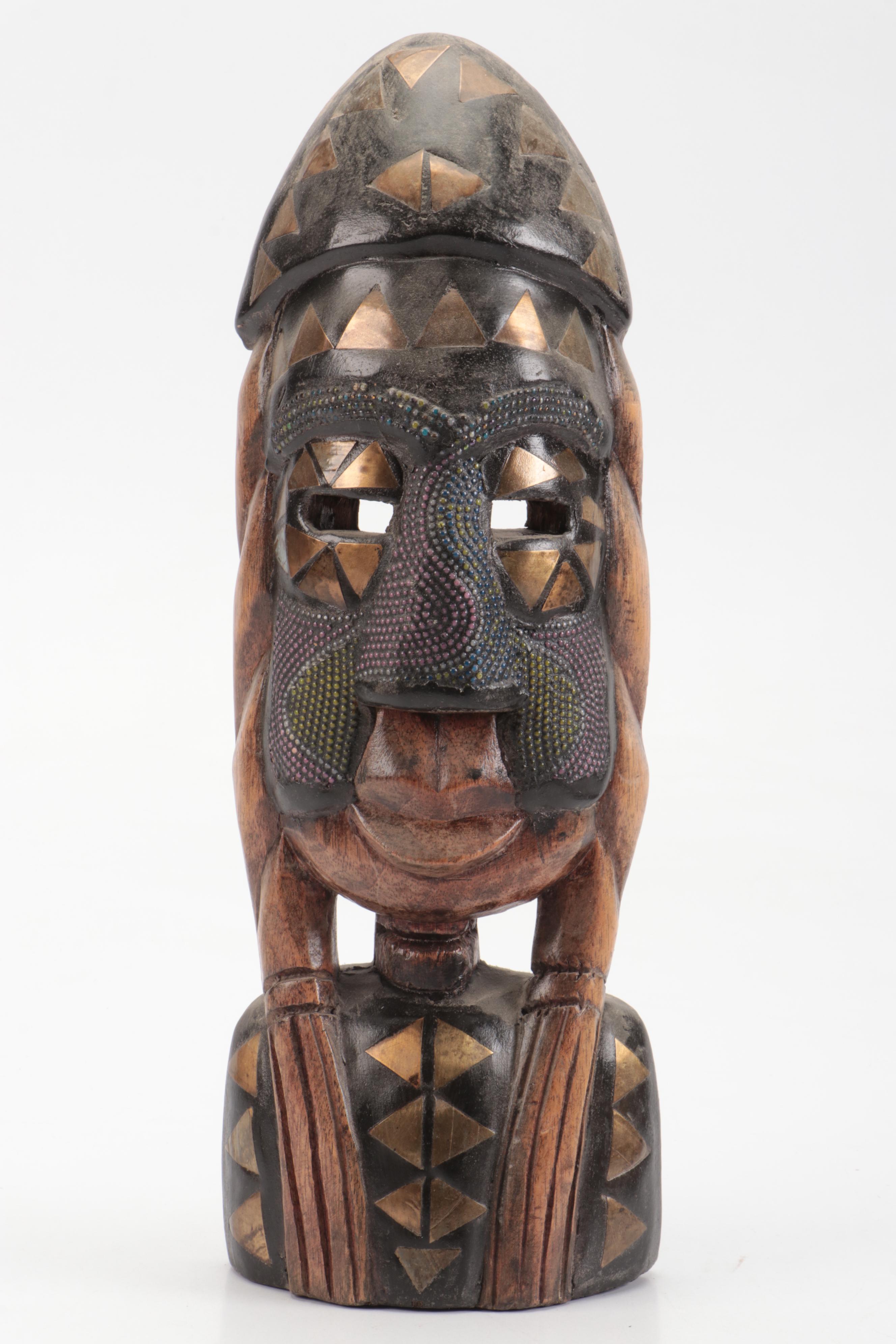 Sumatran Batak Carved Wood Figure, Nigerian Bead & Metal, Other Souvenir Masks