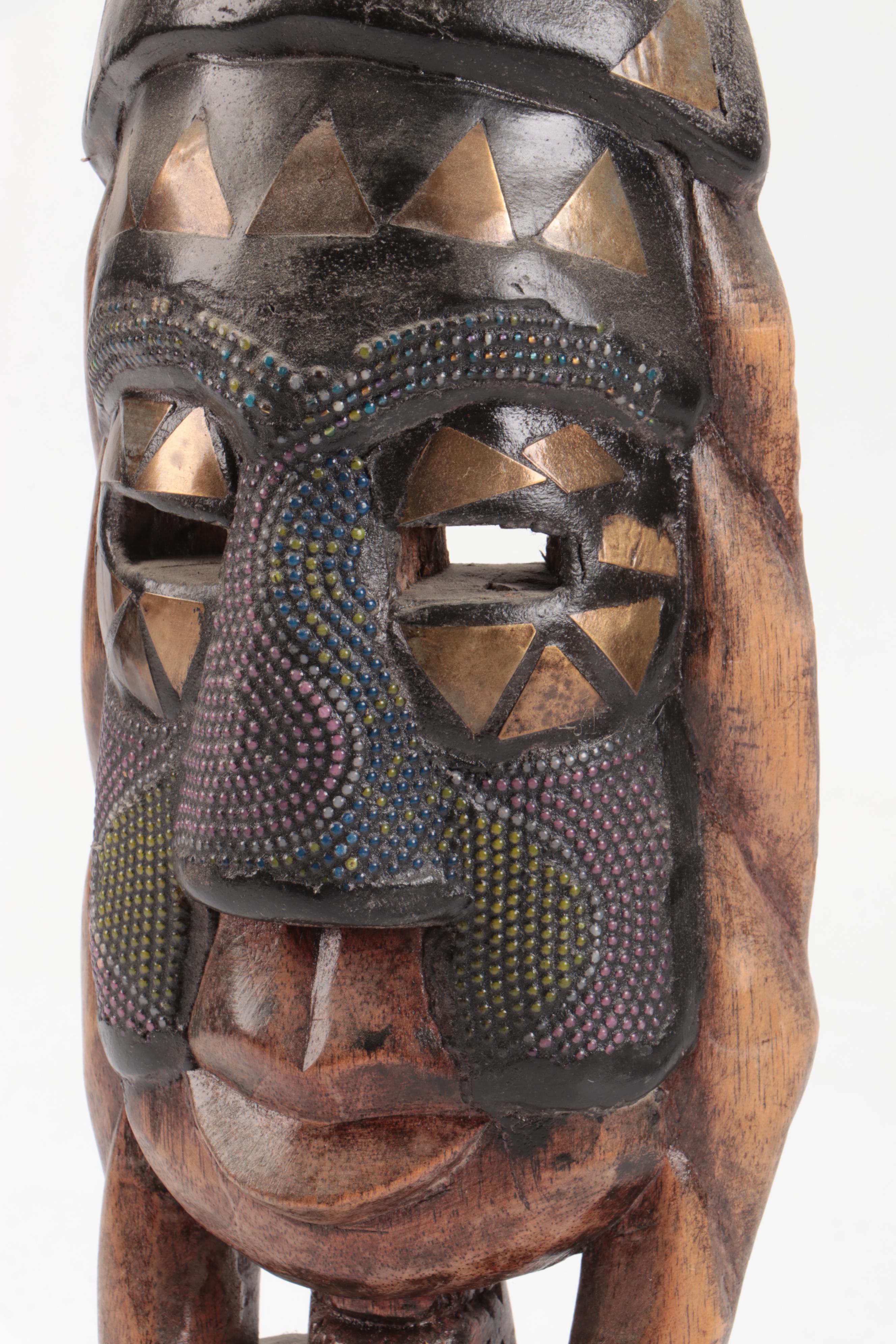 Sumatran Batak Carved Wood Figure, Nigerian Bead & Metal, Other Souvenir Masks