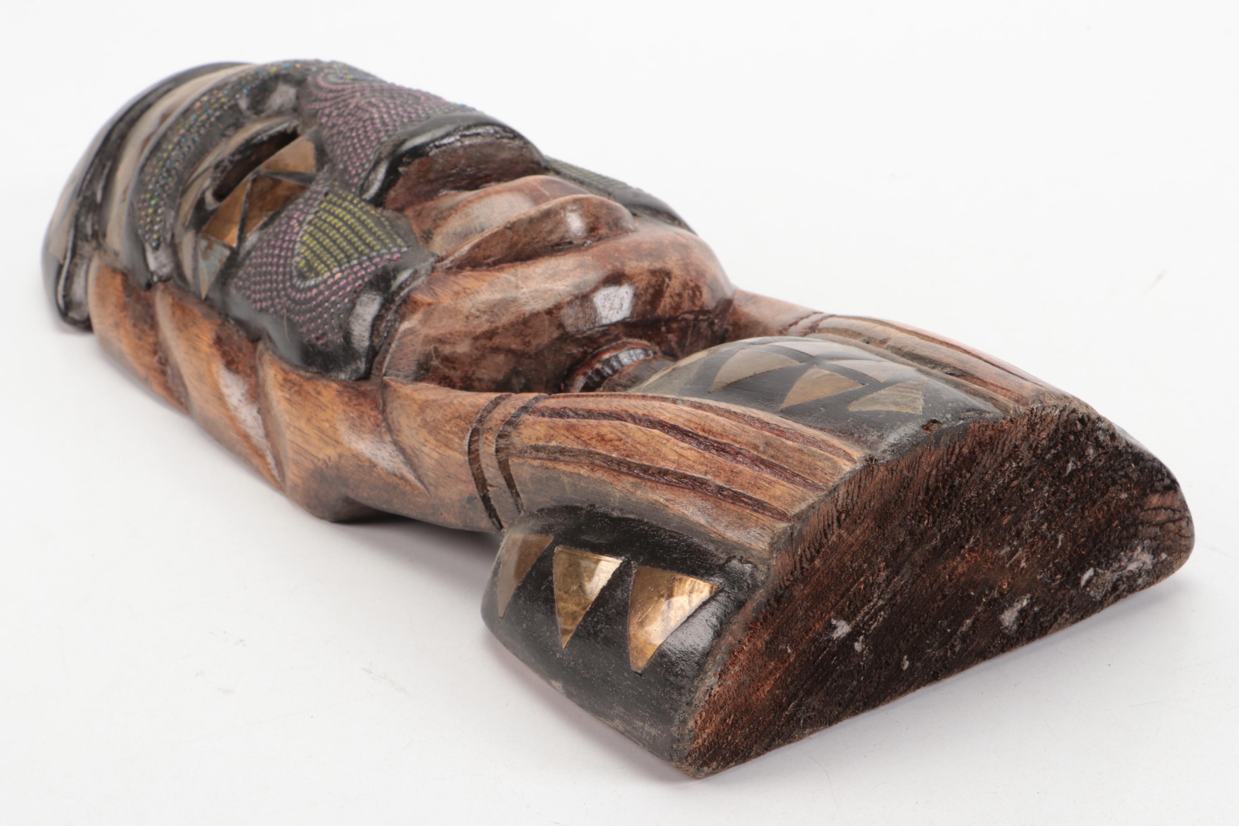 Sumatran Batak Carved Wood Figure, Nigerian Bead & Metal, Other Souvenir Masks