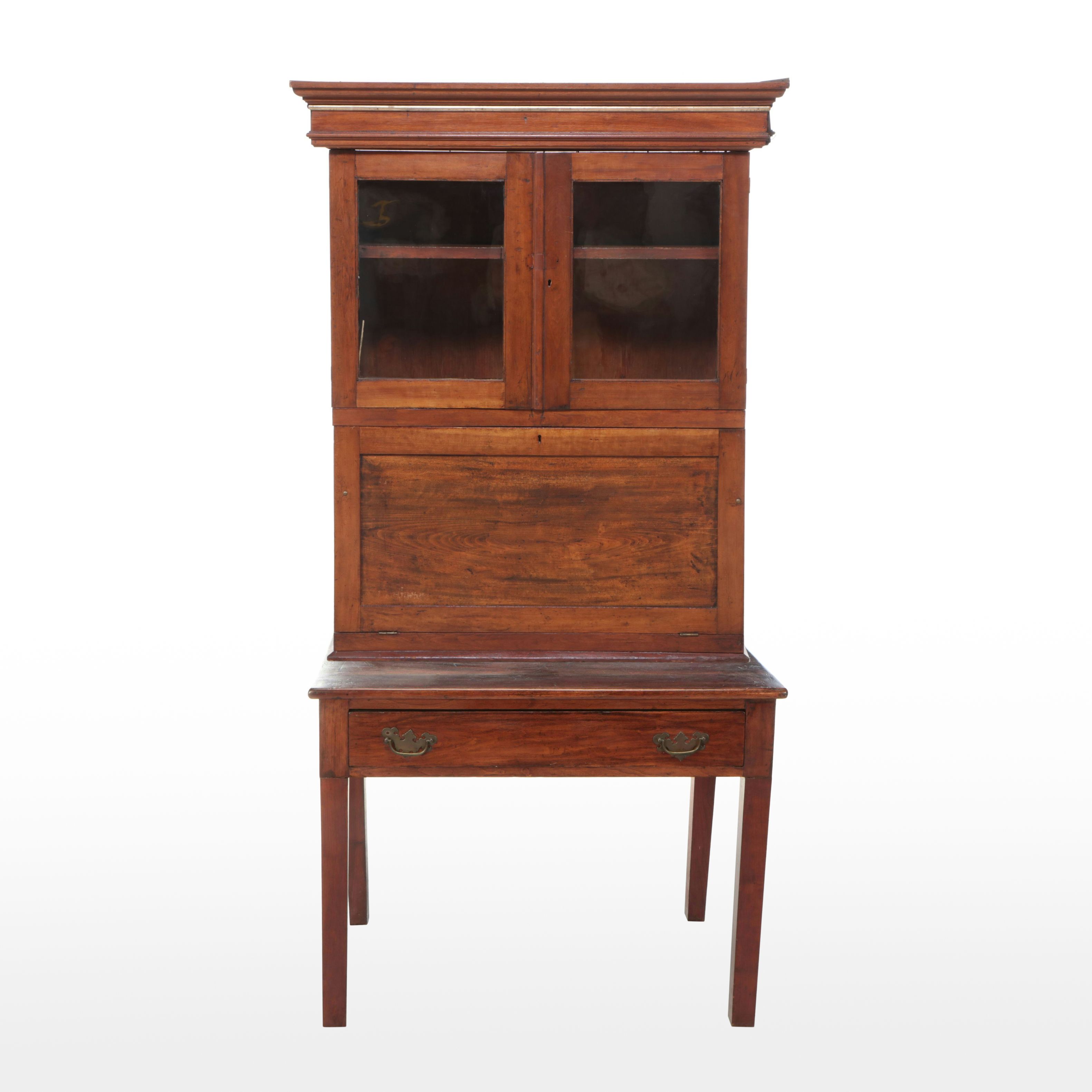 Southern Federal Style Walnut Drop Front Secretary Desk, Early to Mid-19th C.