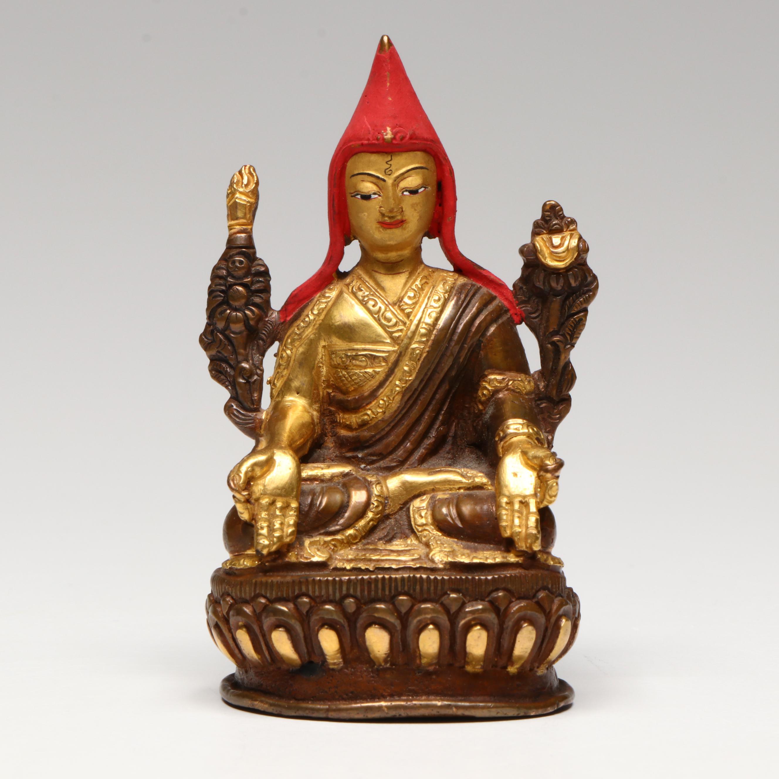 Sino Tibetan Cast Bronze Seated Monk or High Priest, 19th Century