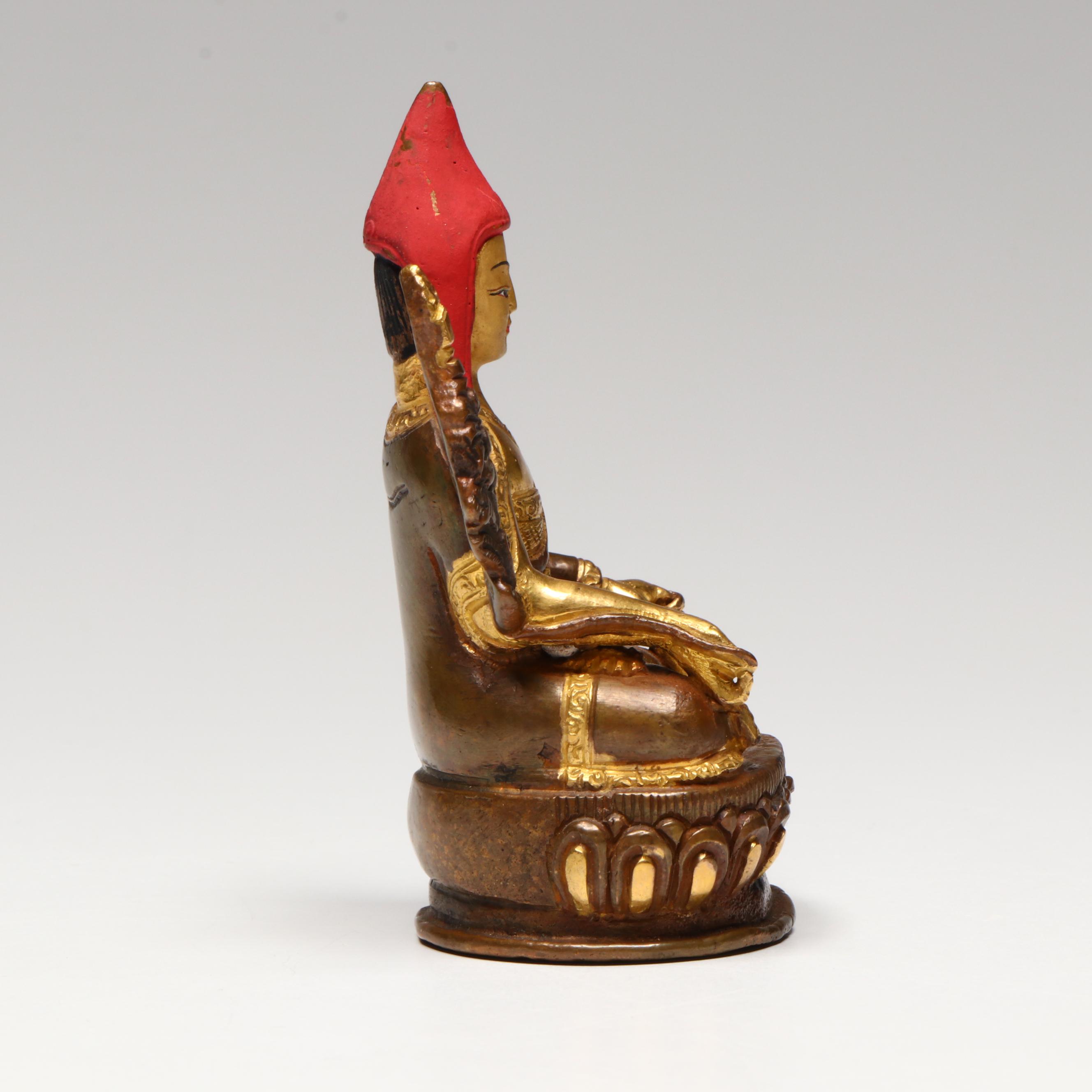 Sino Tibetan Cast Bronze Seated Monk or High Priest, 19th Century