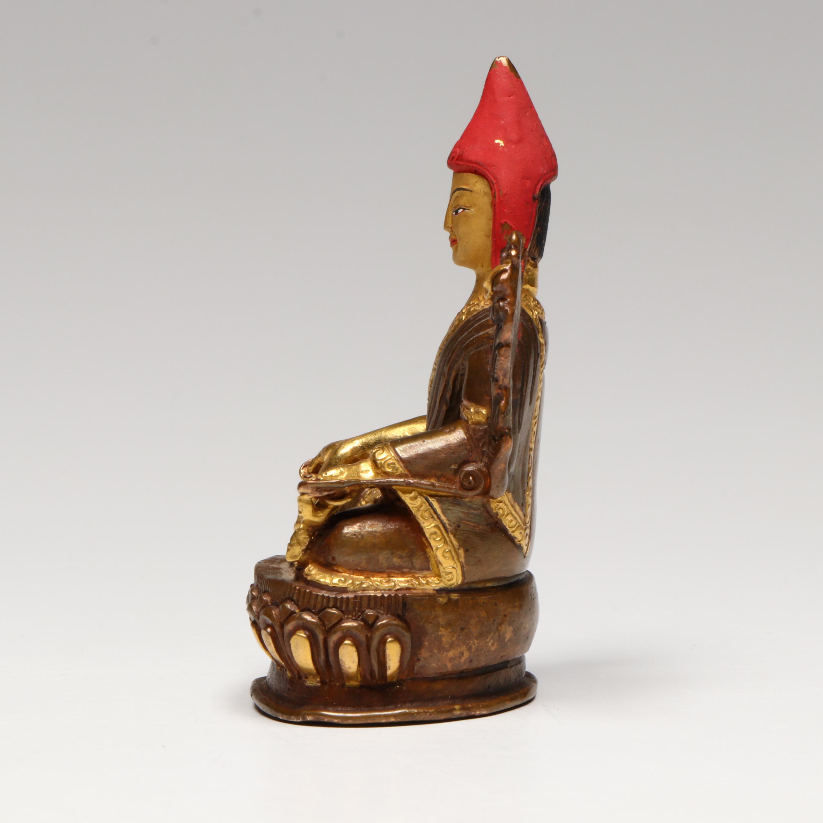 Sino Tibetan Cast Bronze Seated Monk or High Priest, 19th Century