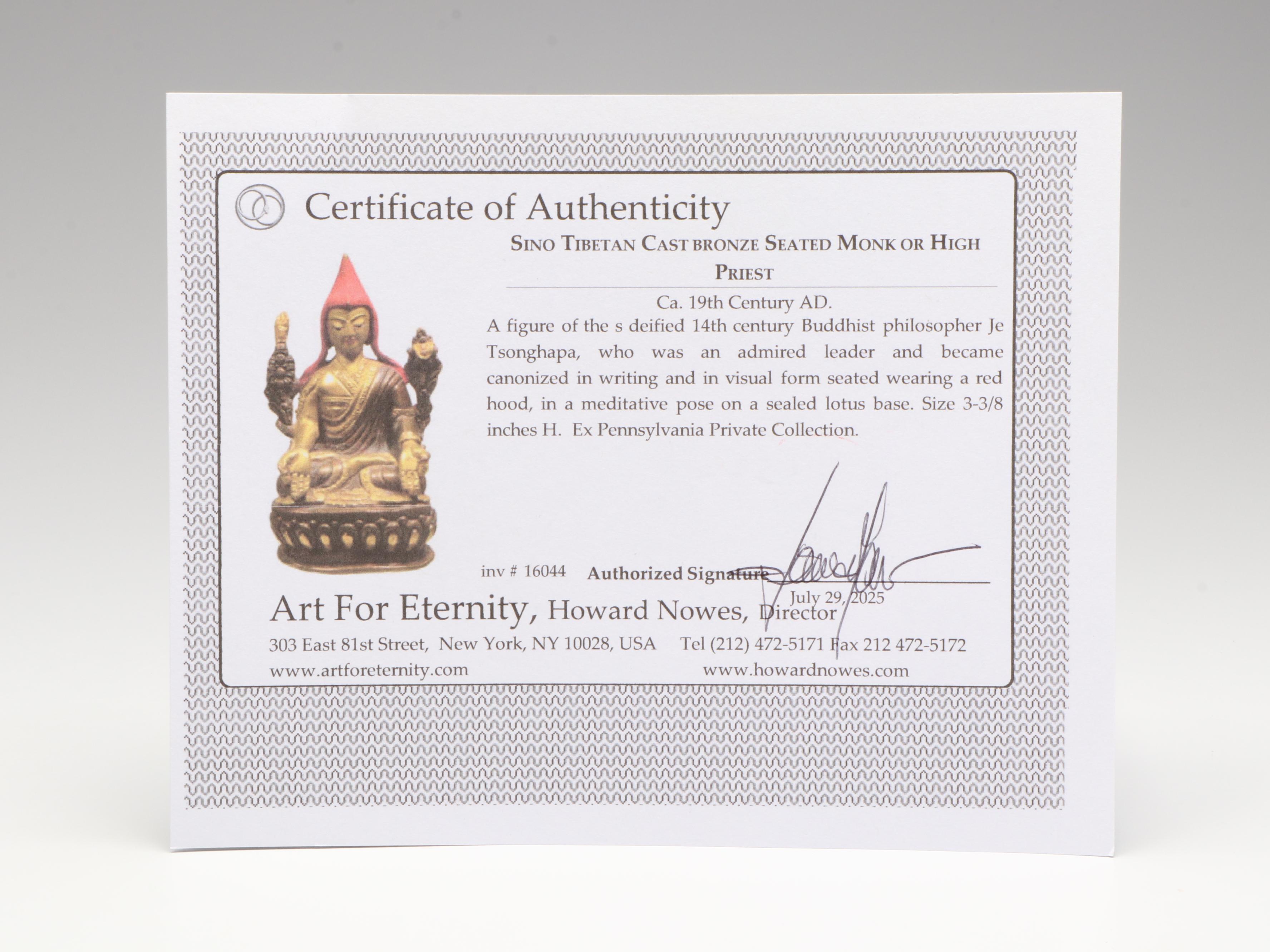 Sino Tibetan Cast Bronze Seated Monk or High Priest, 19th Century