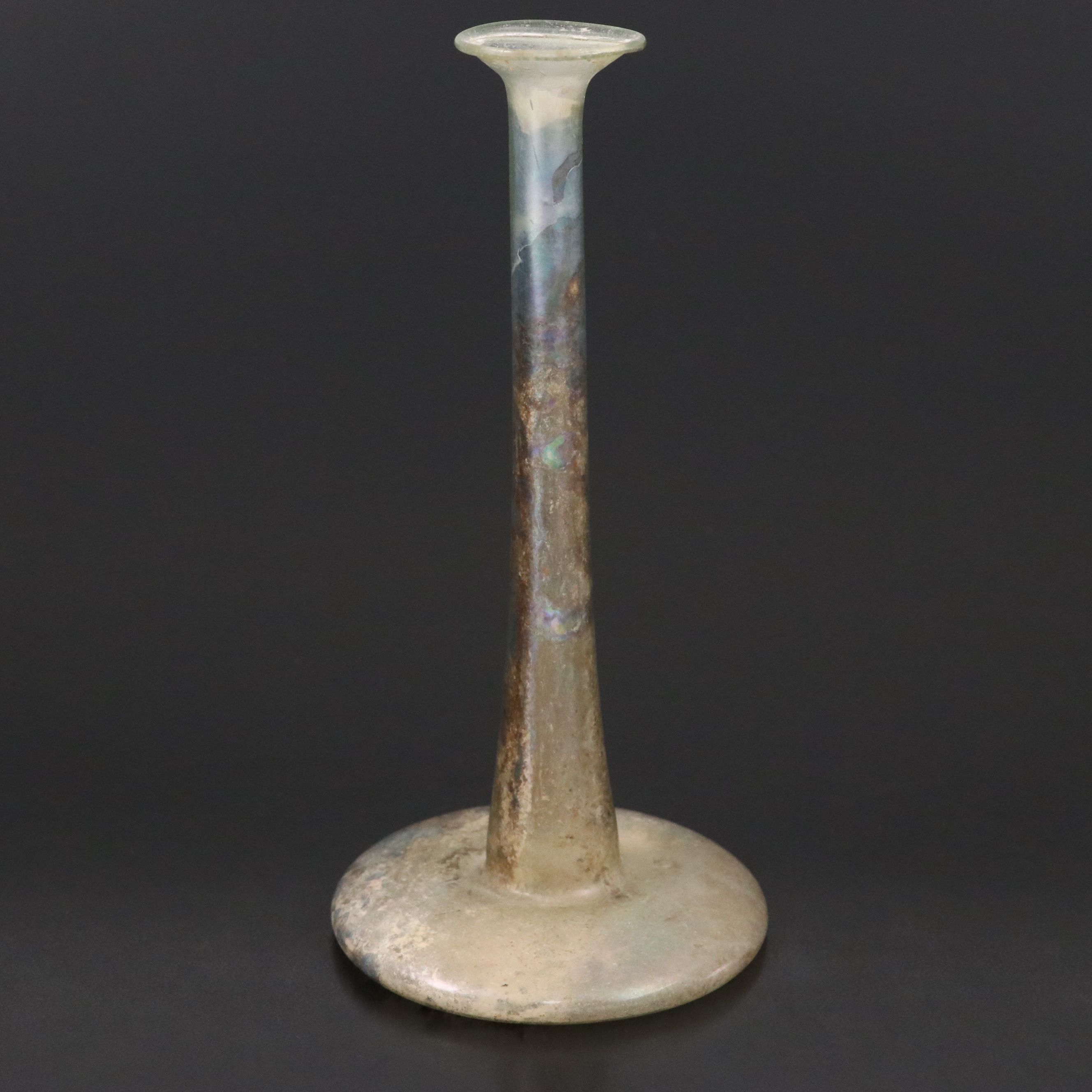 Ancient Roman Green Glass Candlestick Unguent, Circa 1st–3rd Century CE