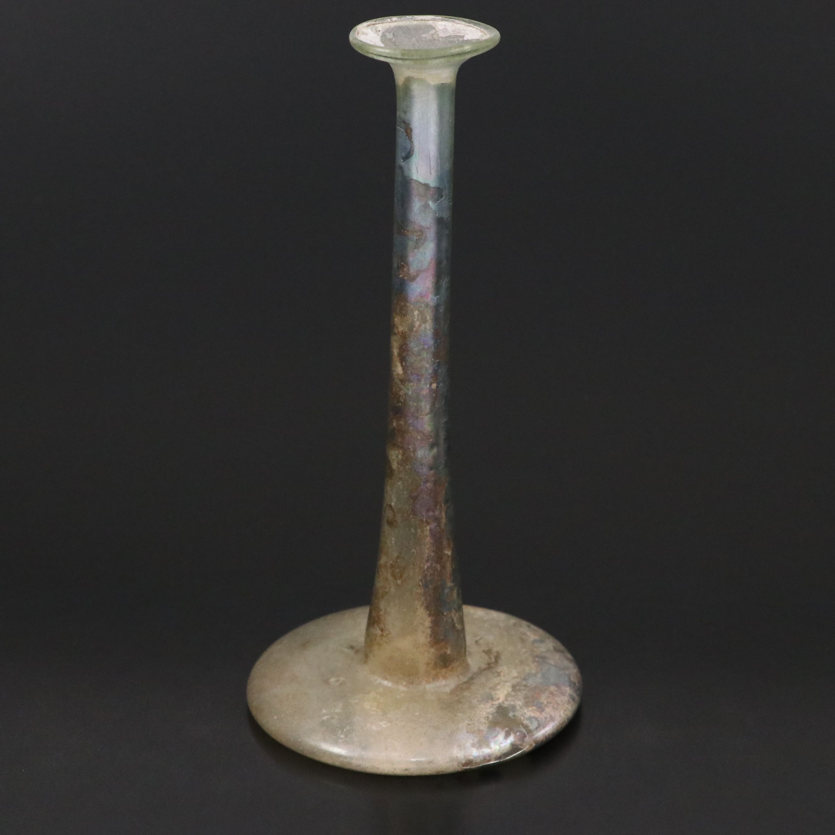 Ancient Roman Green Glass Candlestick Unguent, Circa 1st–3rd Century CE