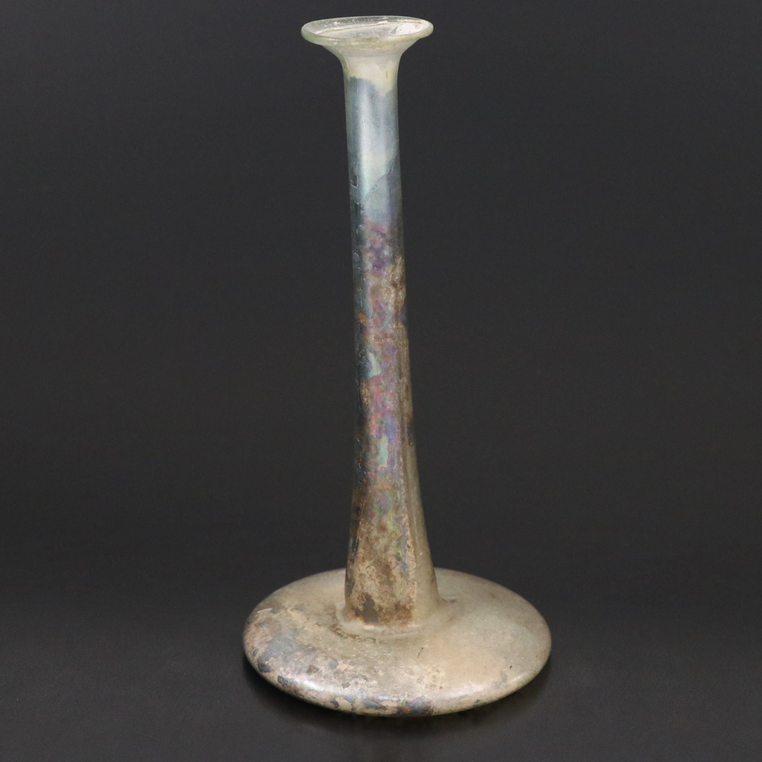 Ancient Roman Green Glass Candlestick Unguent, Circa 1st–3rd Century CE