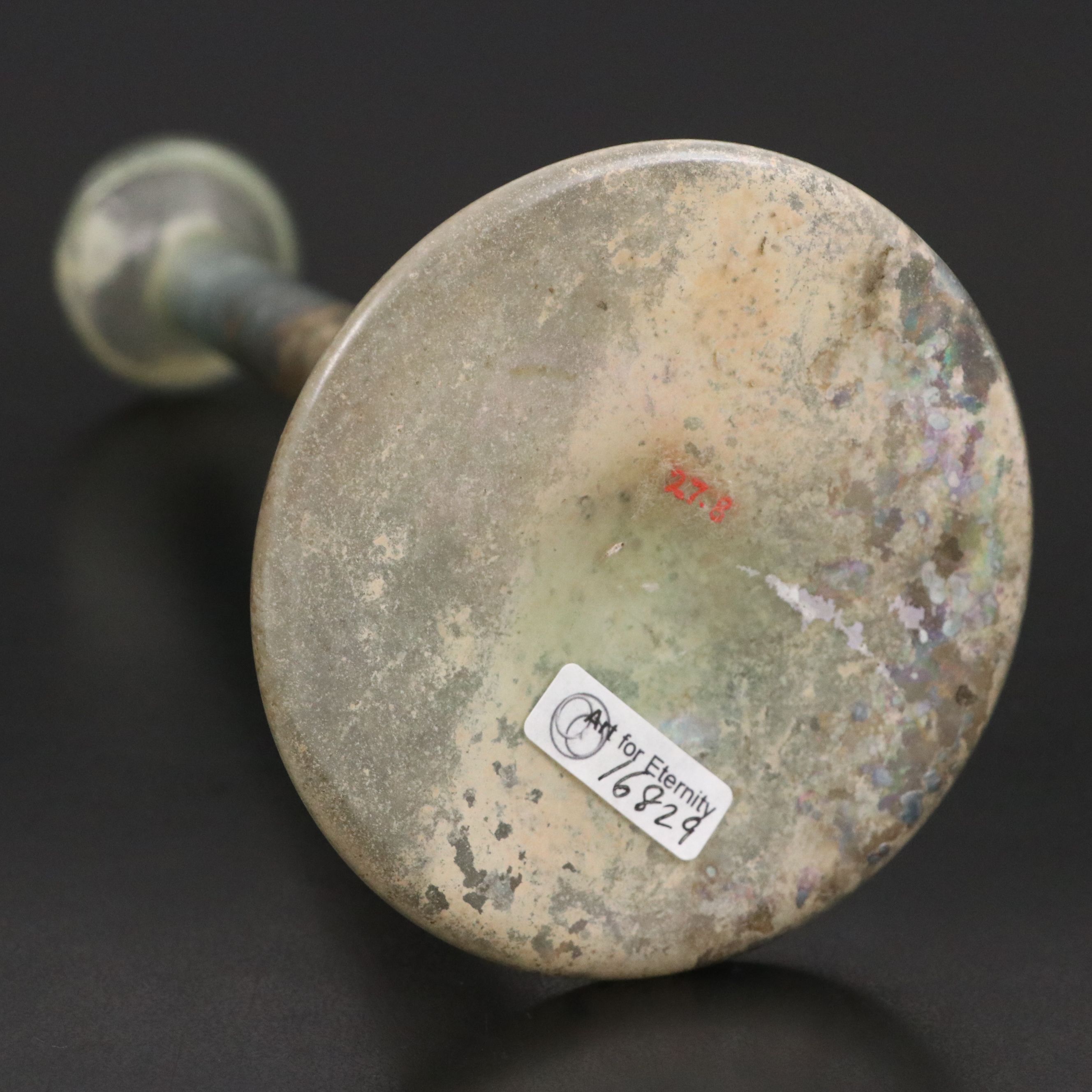 Ancient Roman Green Glass Candlestick Unguent, Circa 1st–3rd Century CE