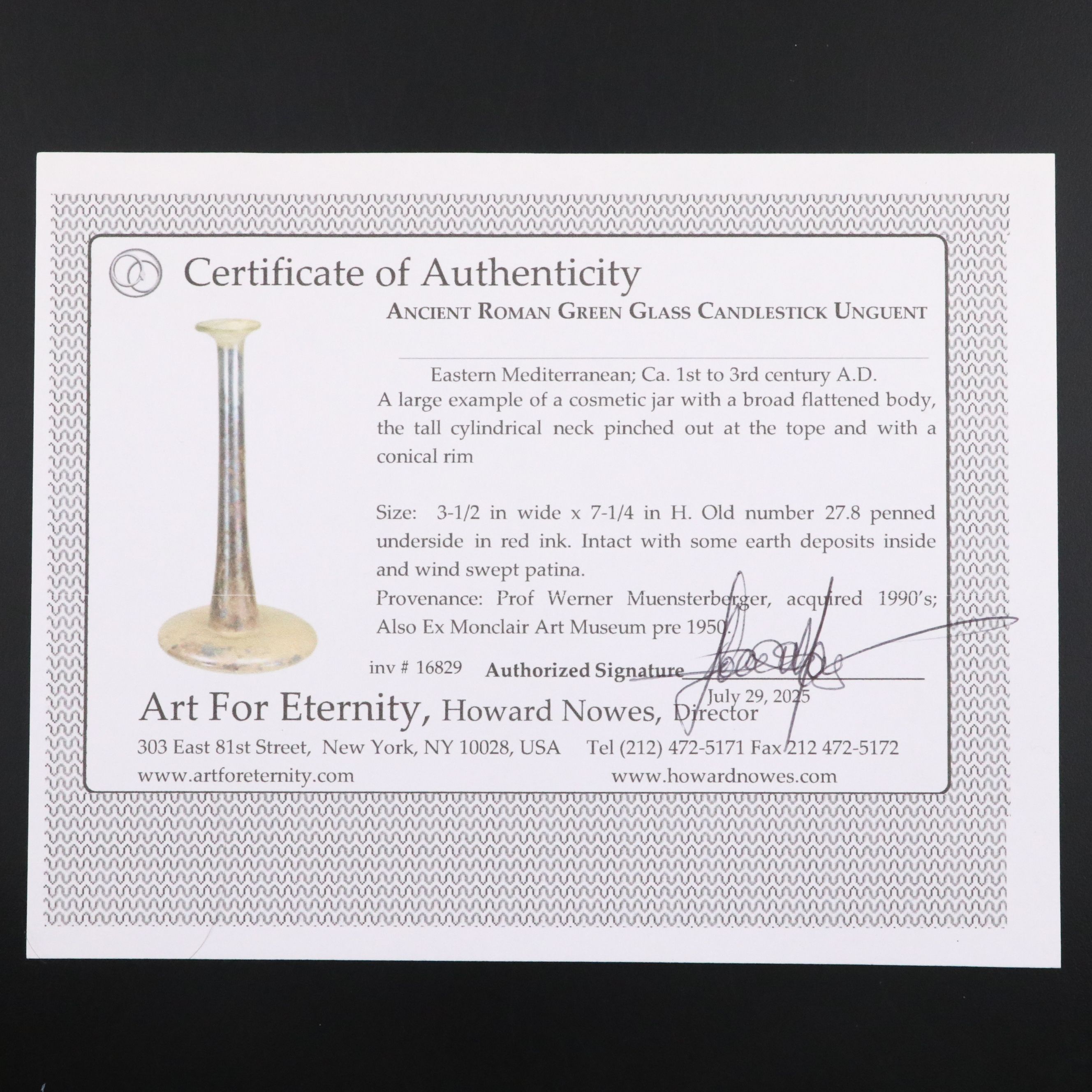 Ancient Roman Green Glass Candlestick Unguent, Circa 1st–3rd Century CE