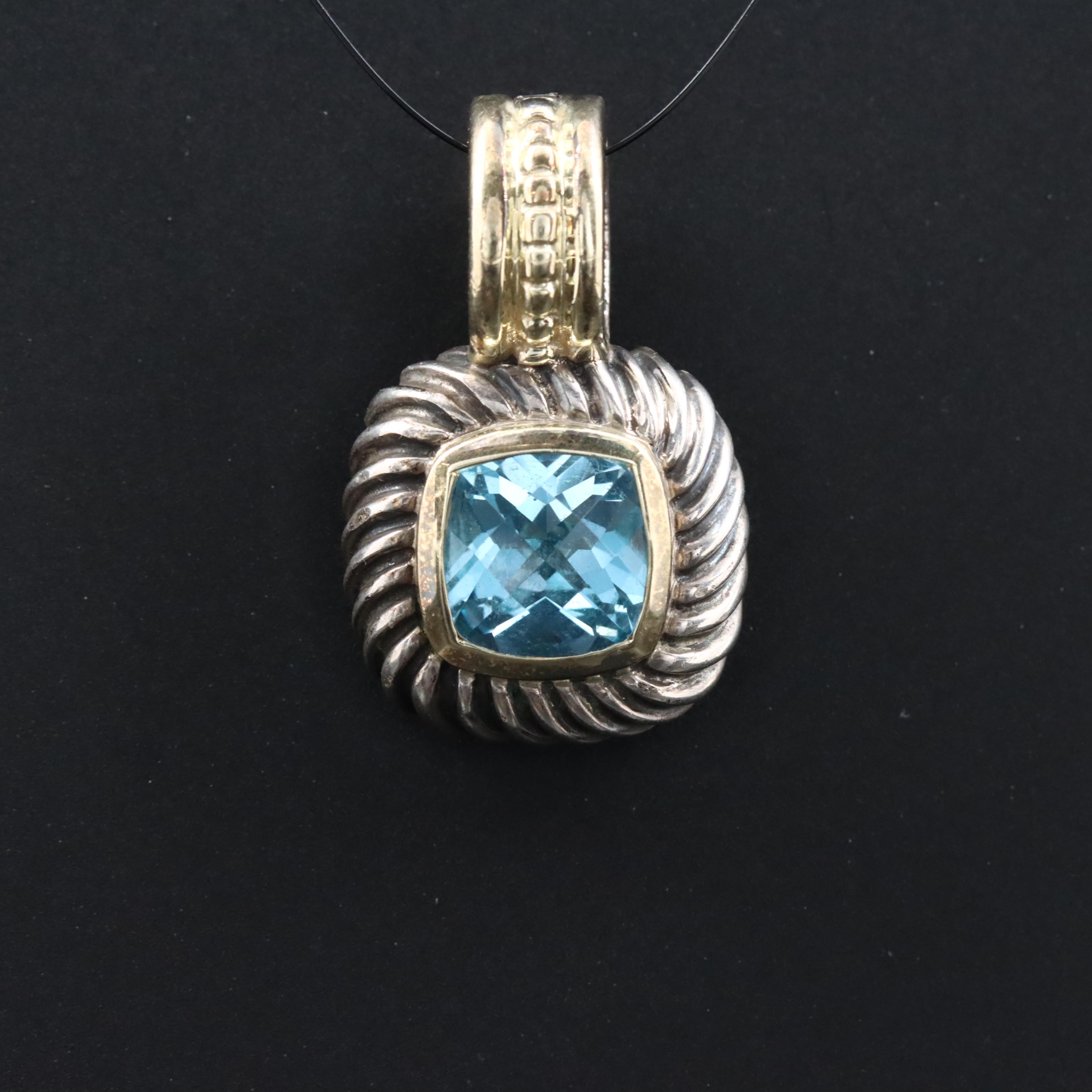 David Yurman Sterling, 14K and Blue Topaz Enhancer Pendant