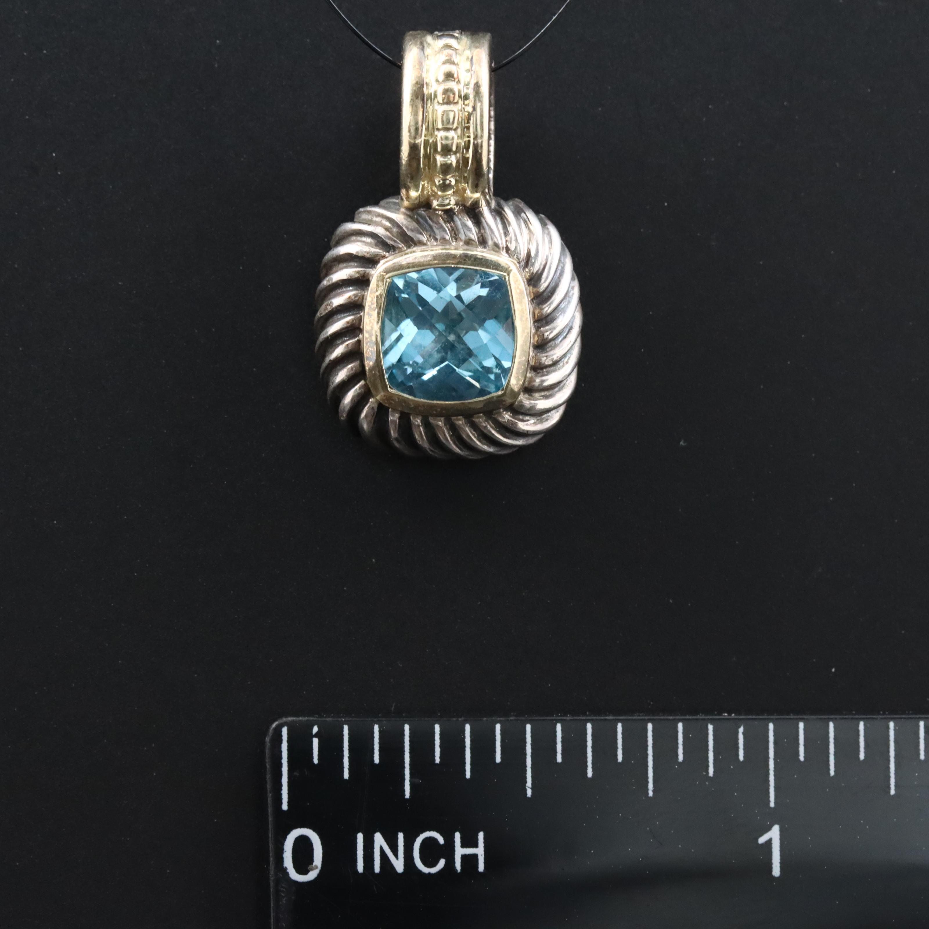 David Yurman Sterling, 14K and Blue Topaz Enhancer Pendant