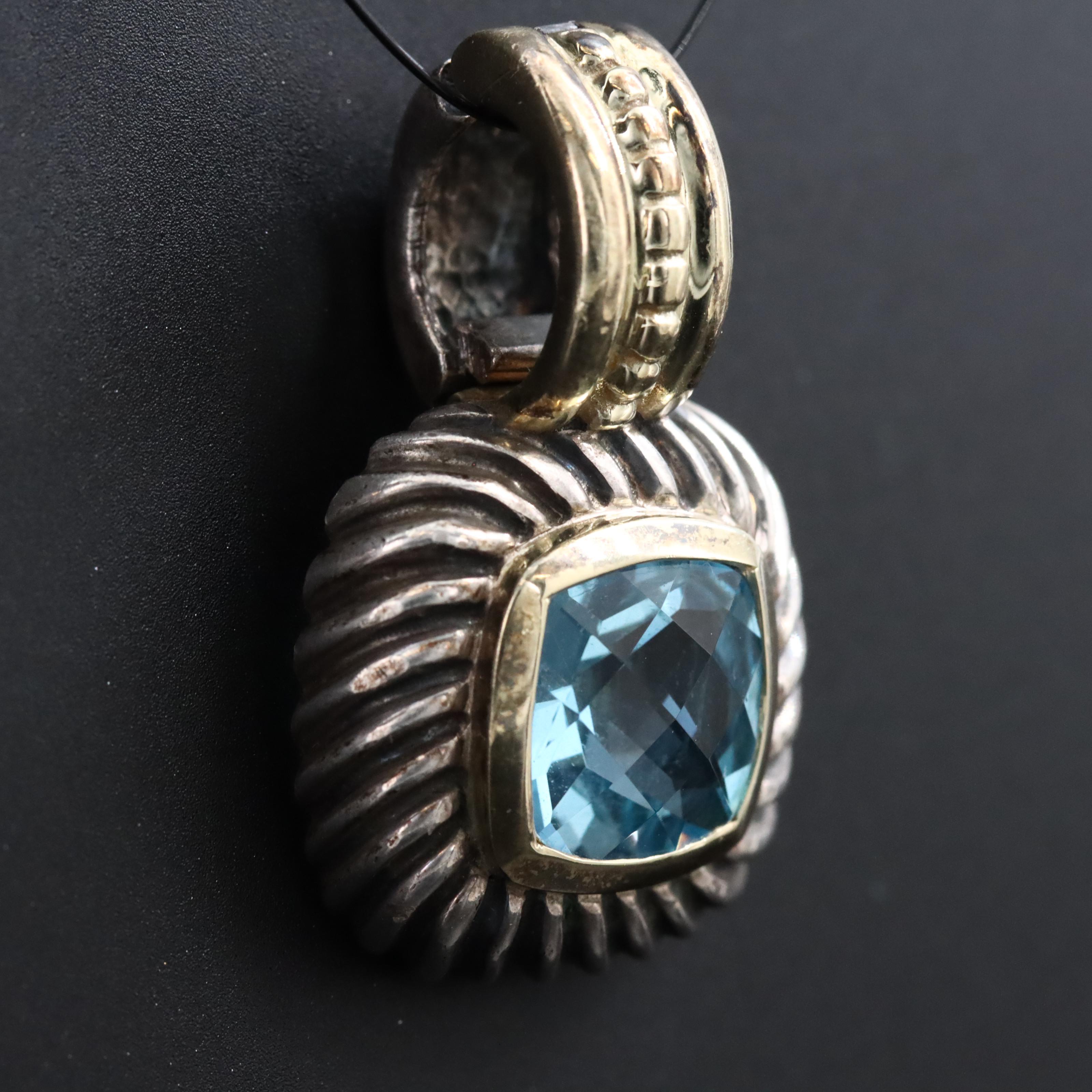 David Yurman Sterling, 14K and Blue Topaz Enhancer Pendant