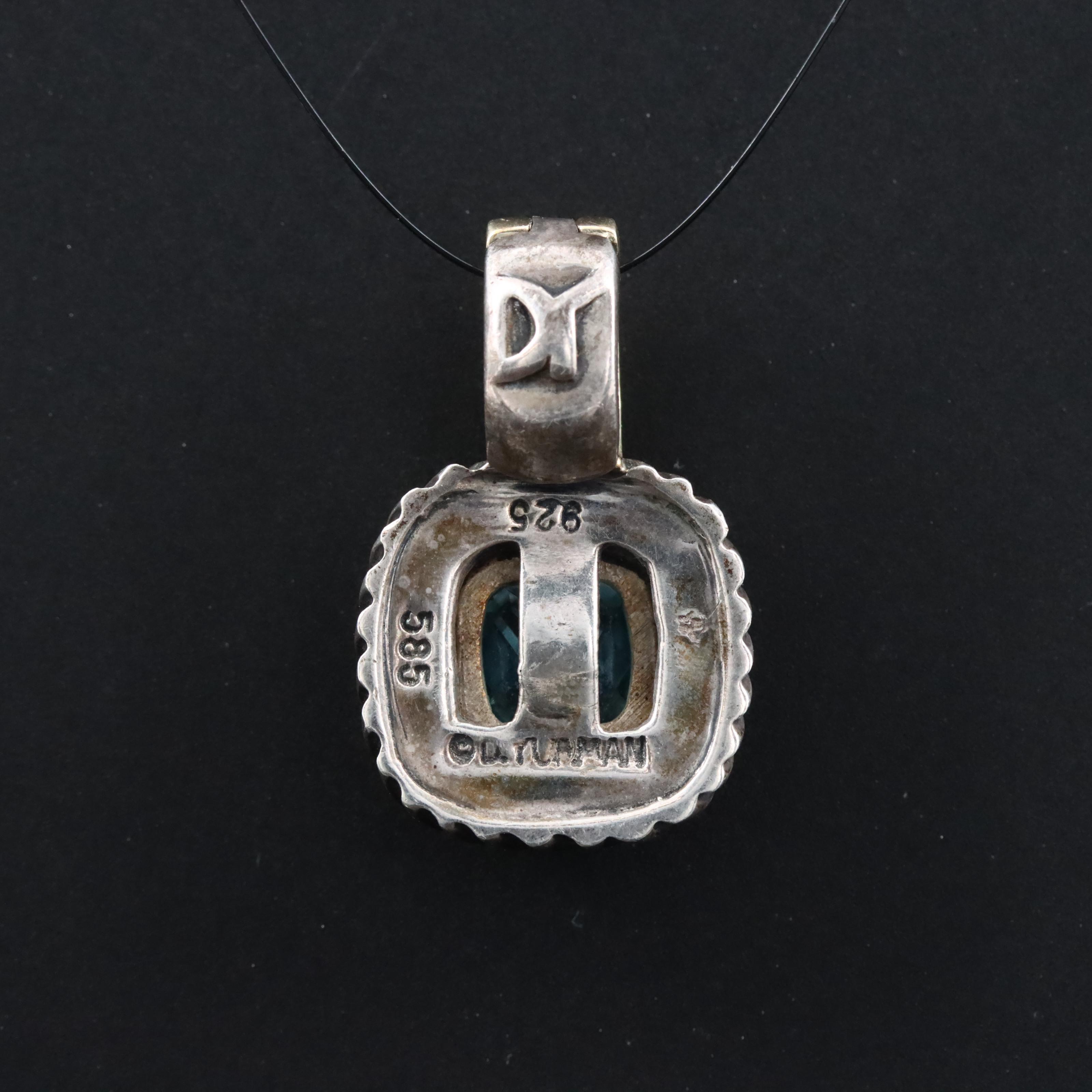 David Yurman Sterling, 14K and Blue Topaz Enhancer Pendant