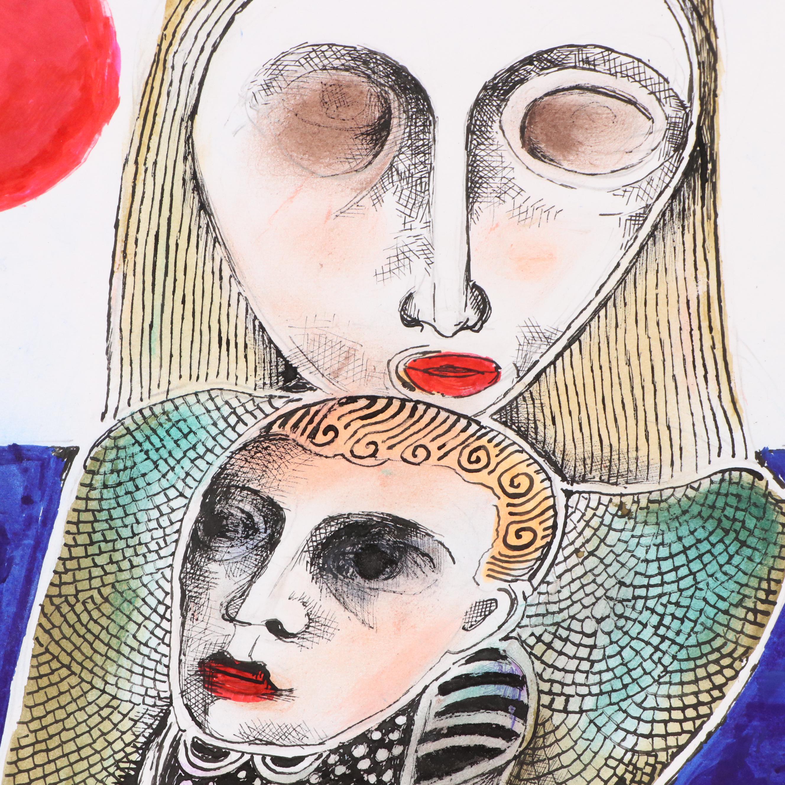 Nikolay "Kuk" Manuylov Figural Surrealist Mixed Media Drawing, 2013