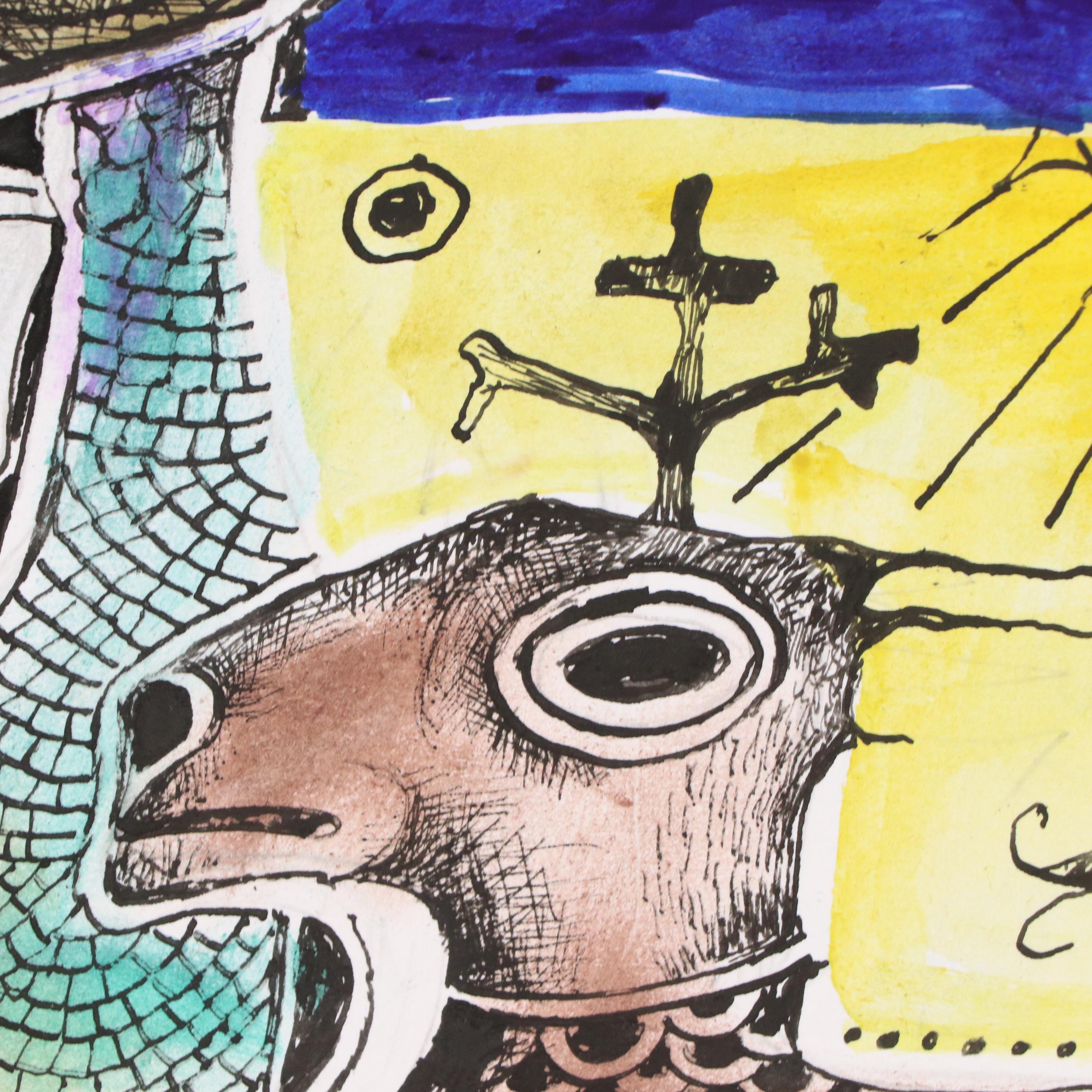 Nikolay "Kuk" Manuylov Figural Surrealist Mixed Media Drawing, 2013