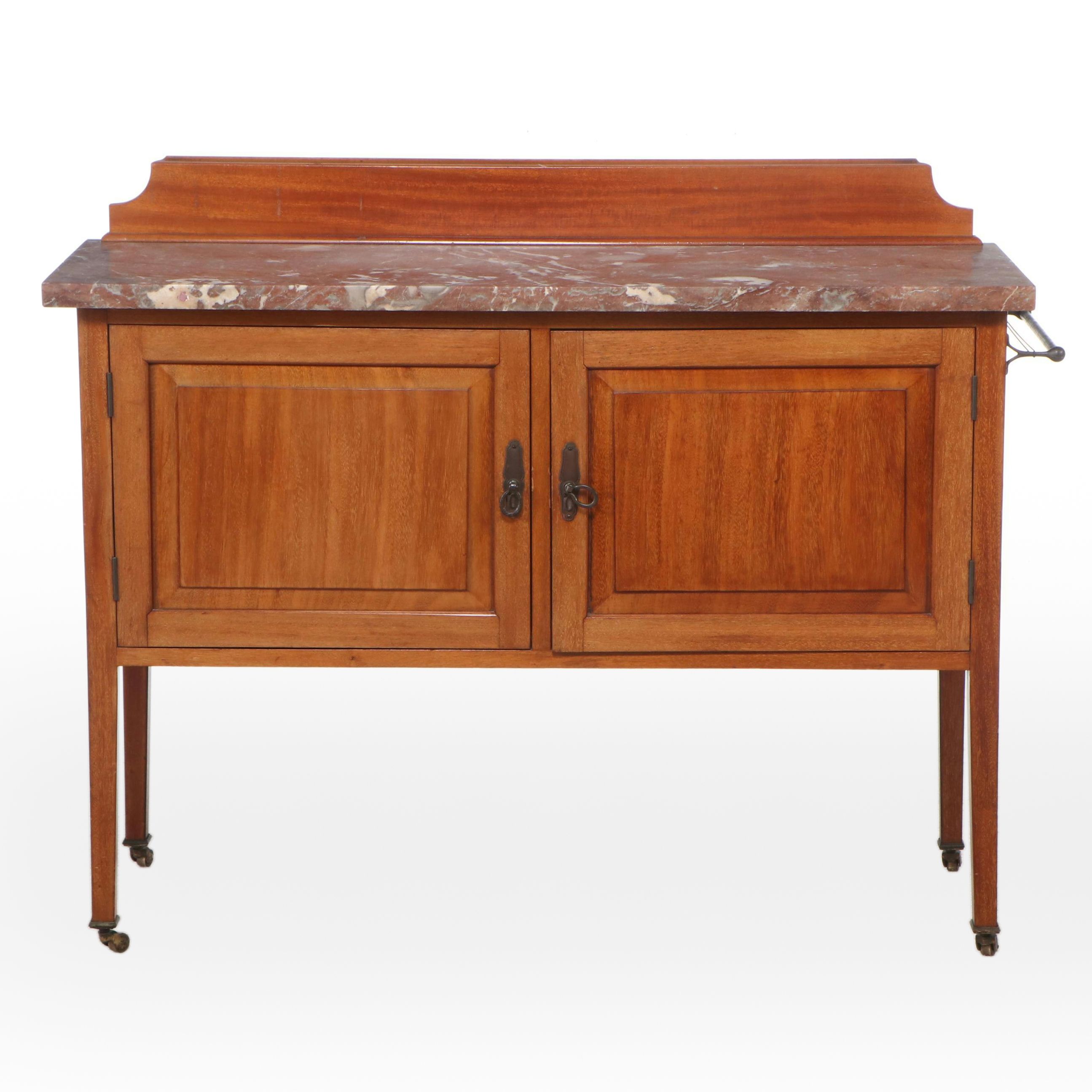 Edwardian Marble Top Mahogany Washstand, Early 20th Century