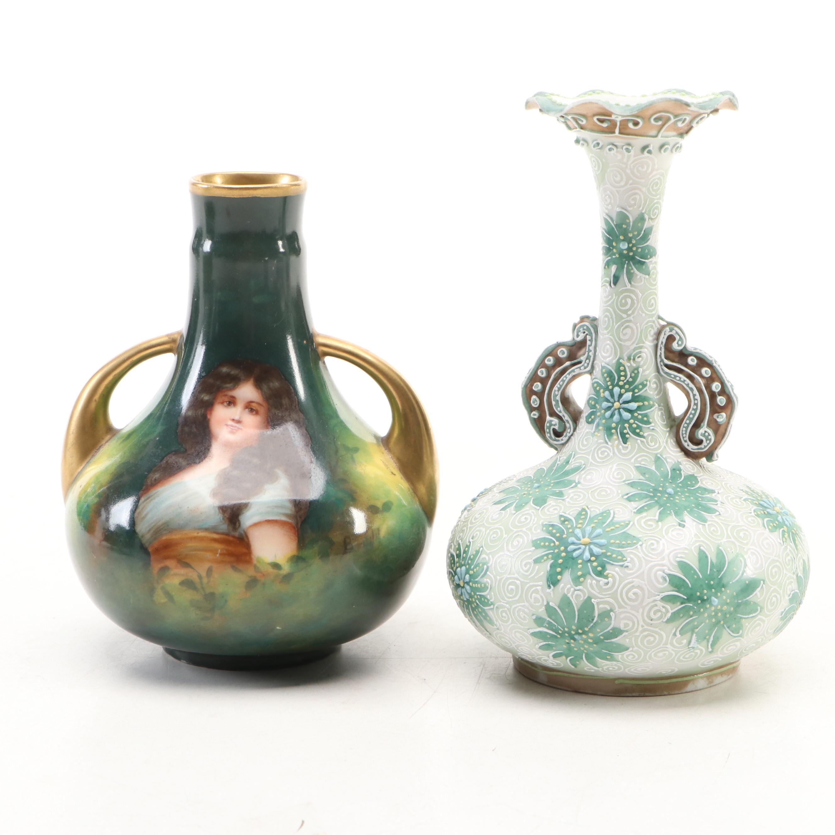 Royal Schwarzburg Porcelain Portrait Vase with Victorian Style and Other Decor