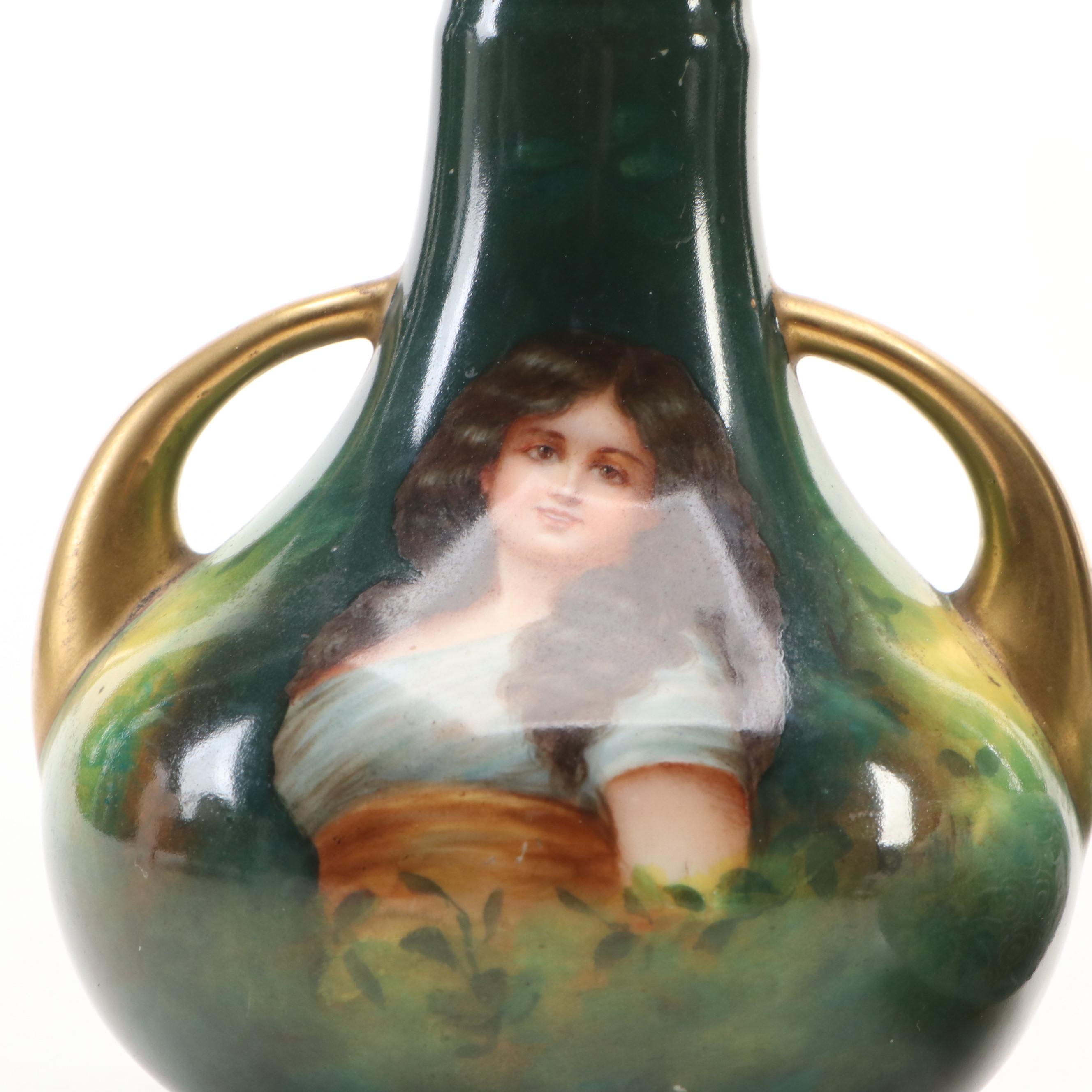 Royal Schwarzburg Porcelain Portrait Vase with Victorian Style and Other Decor