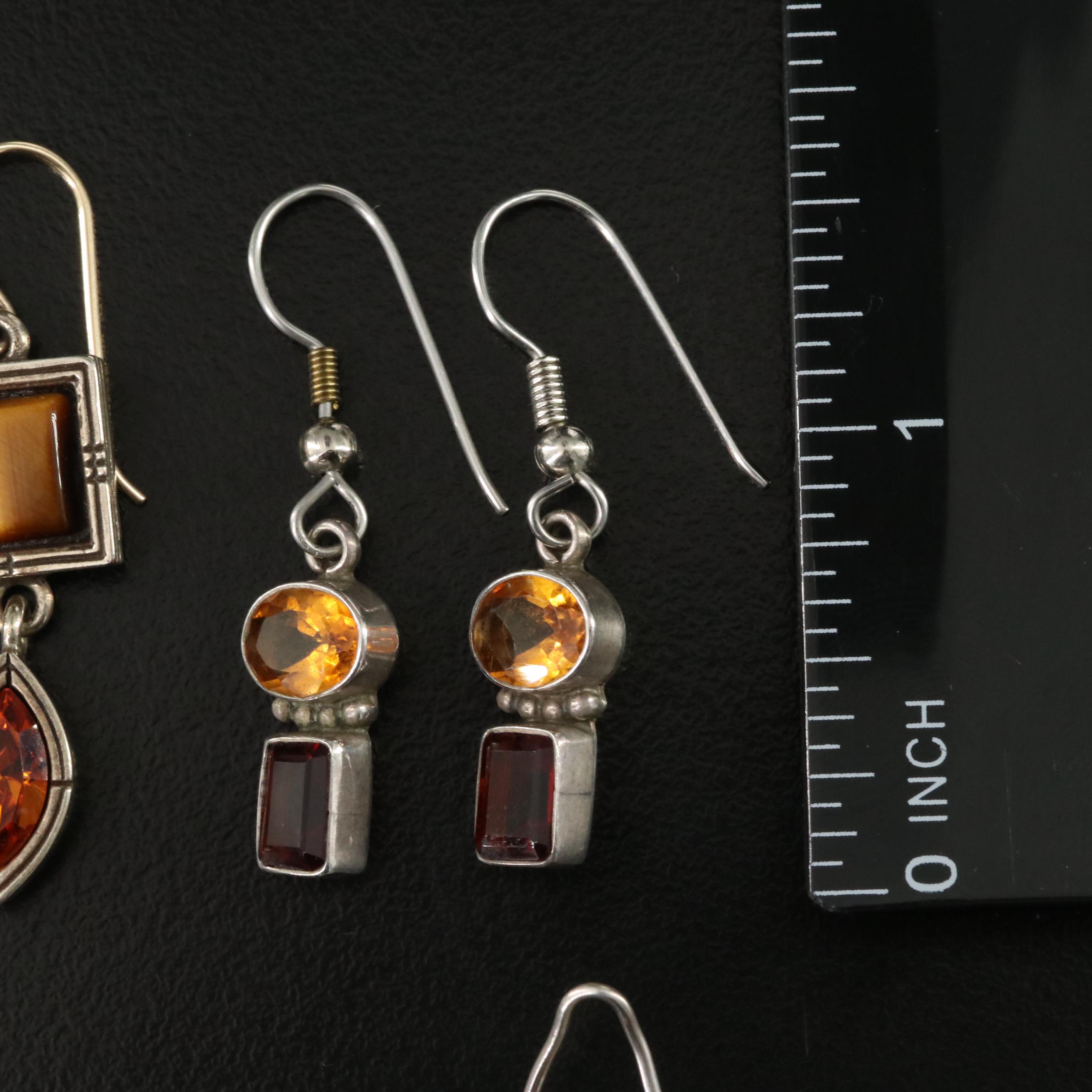 Earring Collection Including Sterling Lori Bonn, Garnet and Rock Crystal Quartz