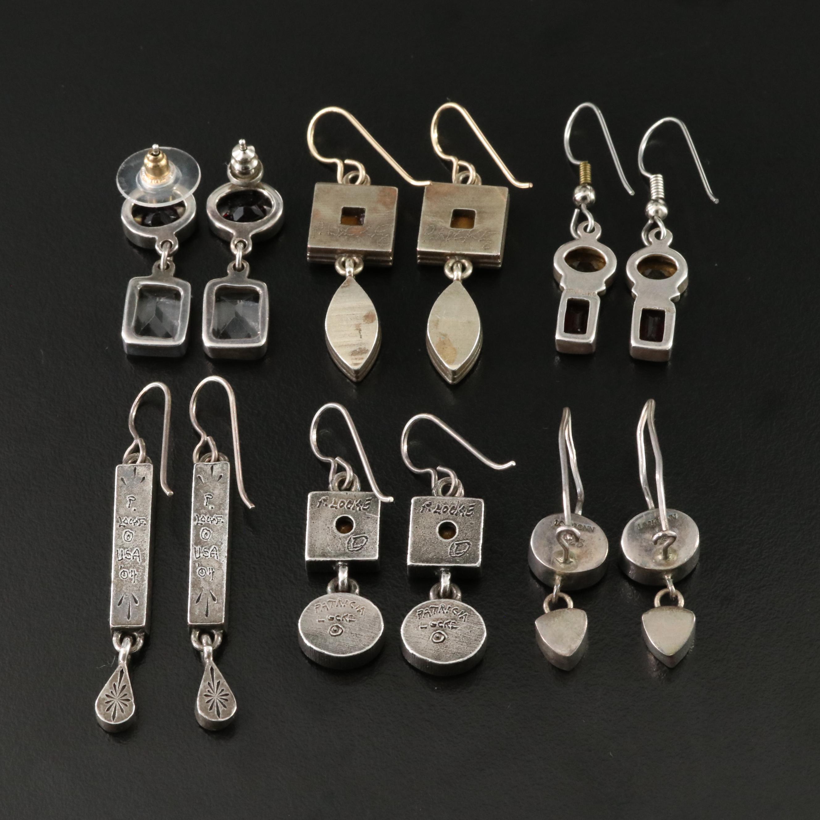 Earring Collection Including Sterling Lori Bonn, Garnet and Rock Crystal Quartz