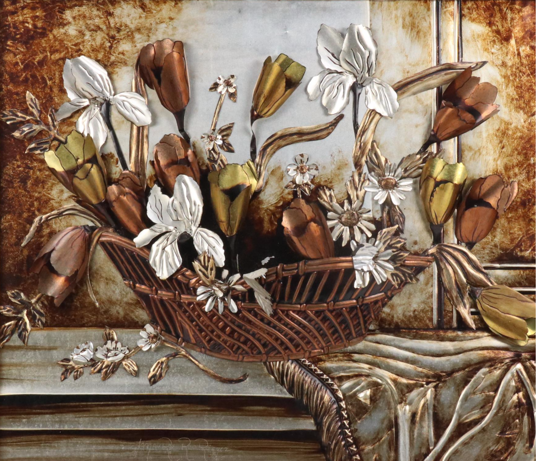 Mid Century Modern Metalwork Floral Still Life