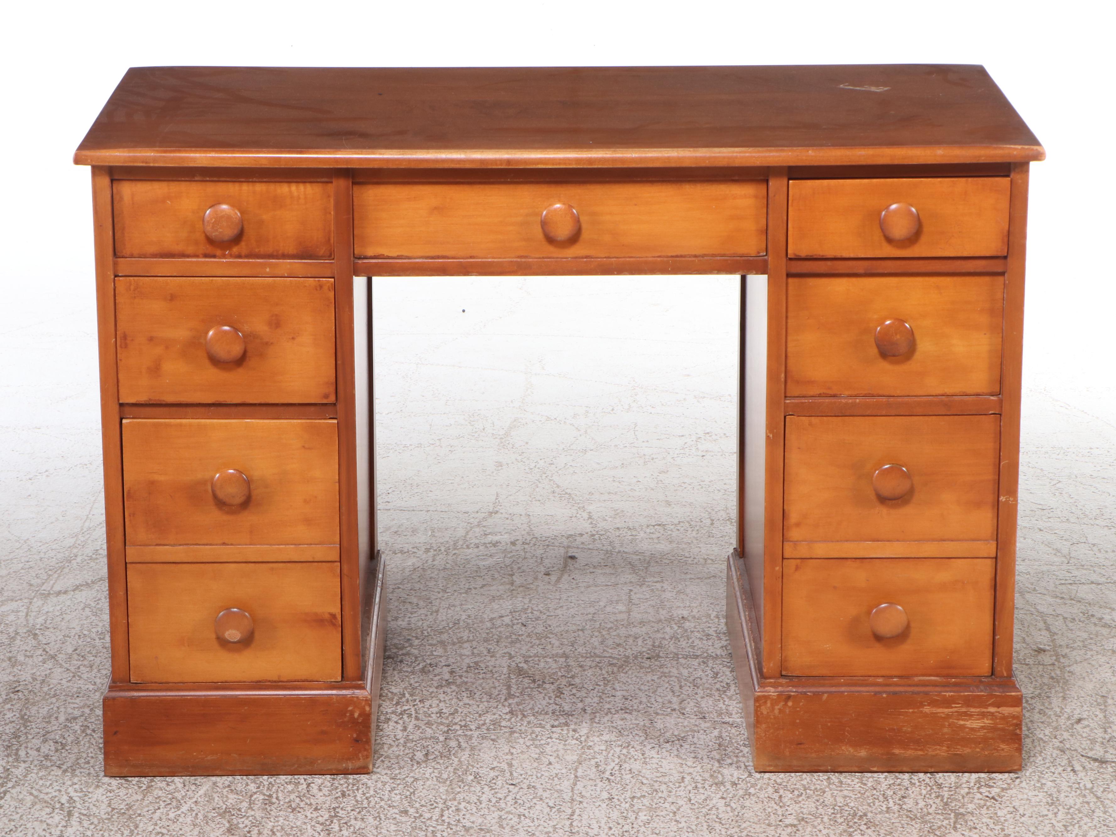 Maple Kneehole Desk with Plank Chair, Mid-20th Century