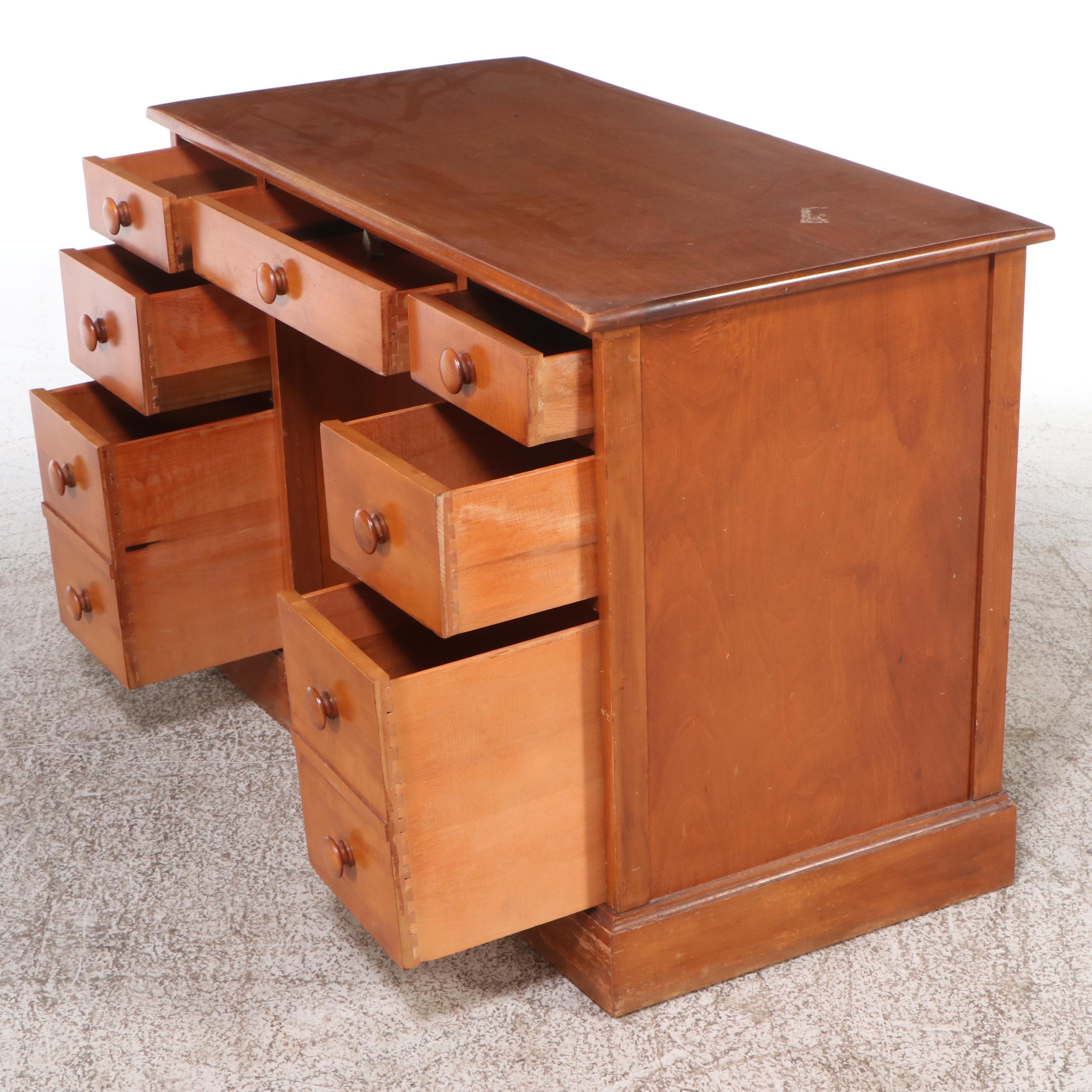 Maple Kneehole Desk with Plank Chair, Mid-20th Century
