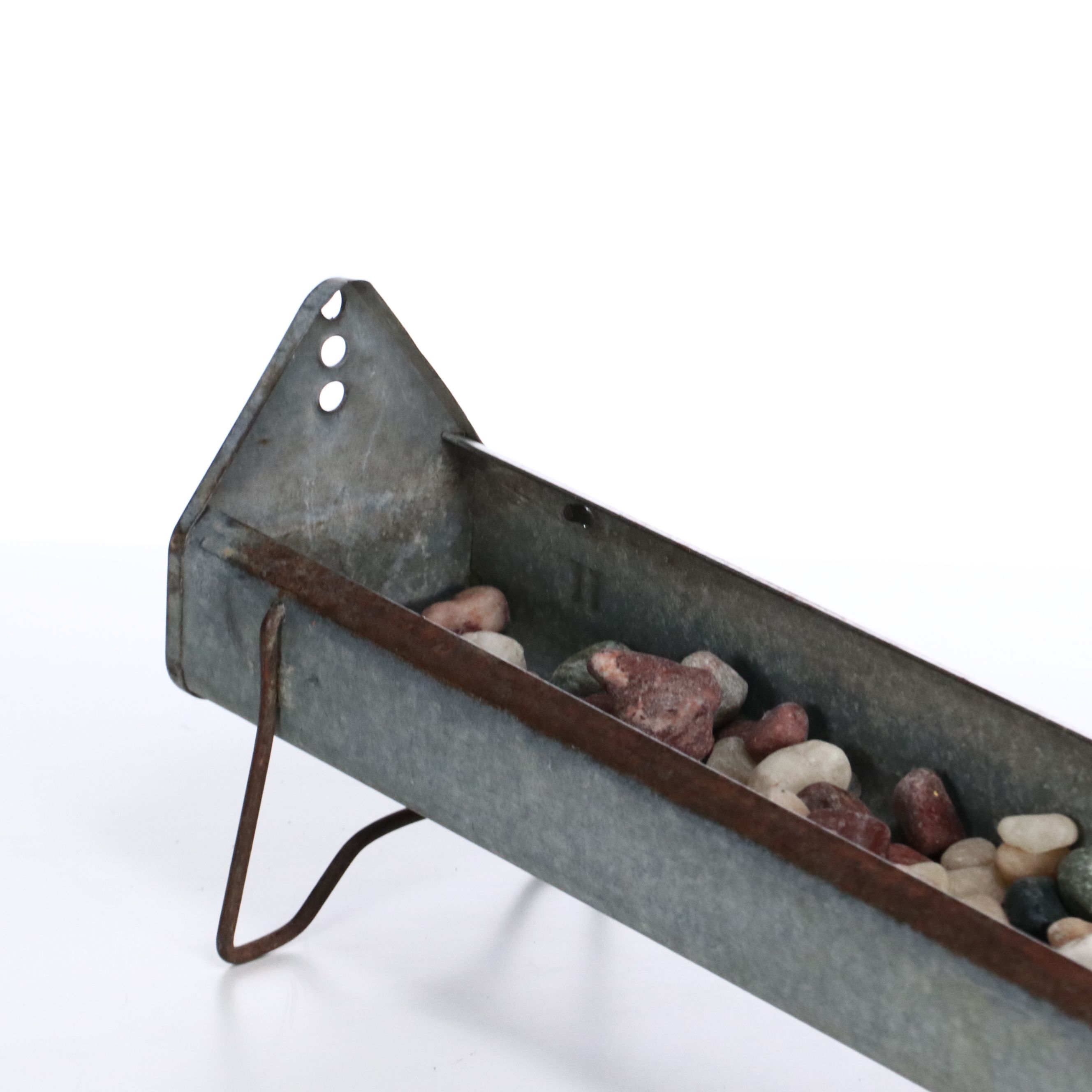 Rustic Farmhouse Style Artificial Flowers with Metal Chicken Trough and Stones