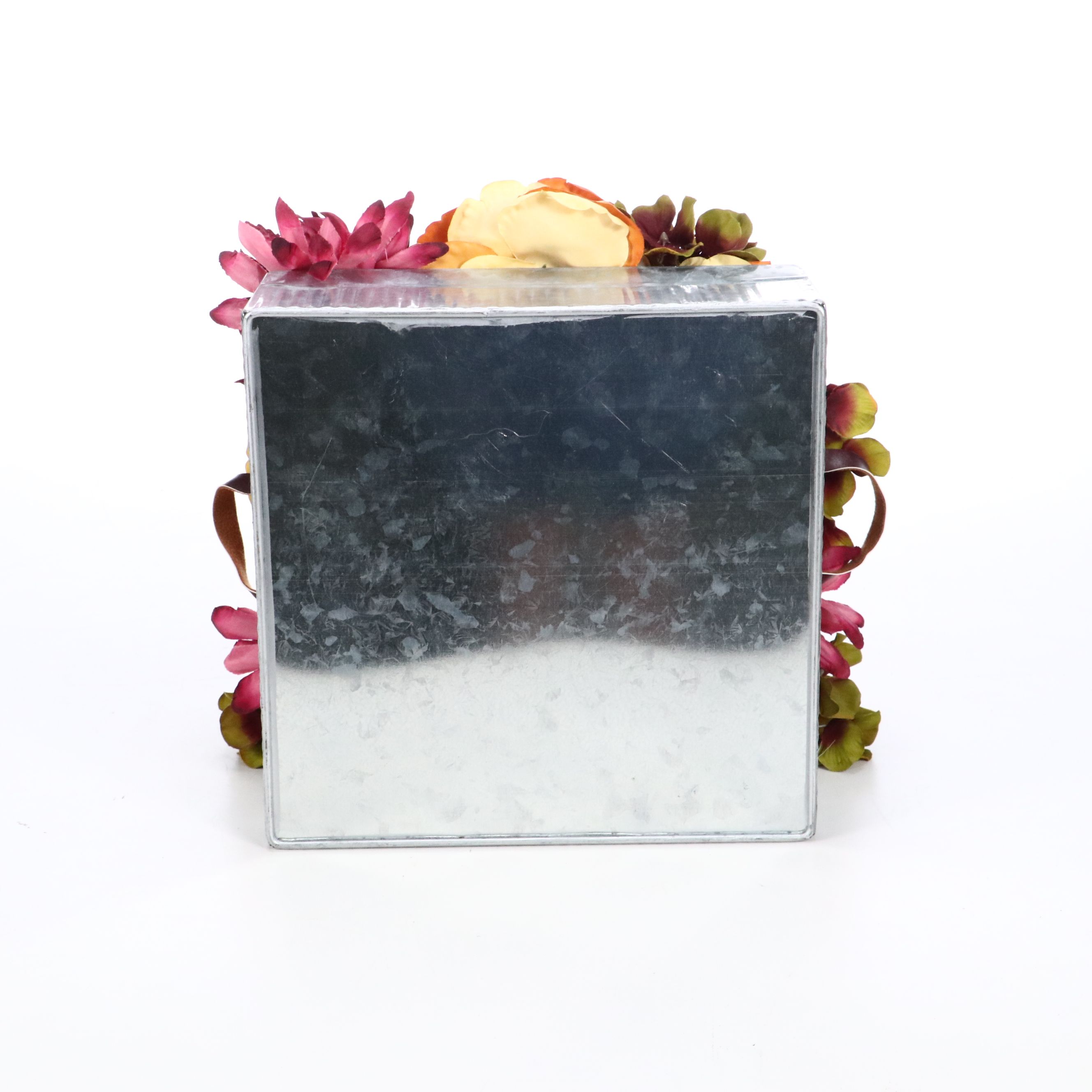 Rustic Farmhouse Style Artificial Flowers with Metal Chicken Trough and Stones