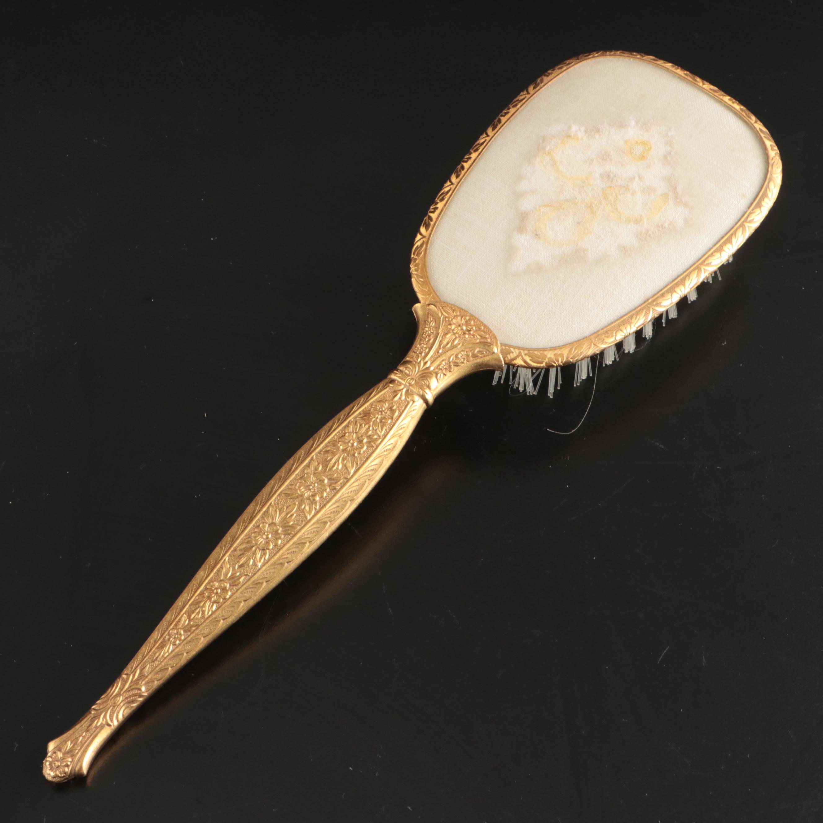 Rococo Style Metal Vanity Mirror with Gold Finish Hand Mirrors, Comb, and Brush