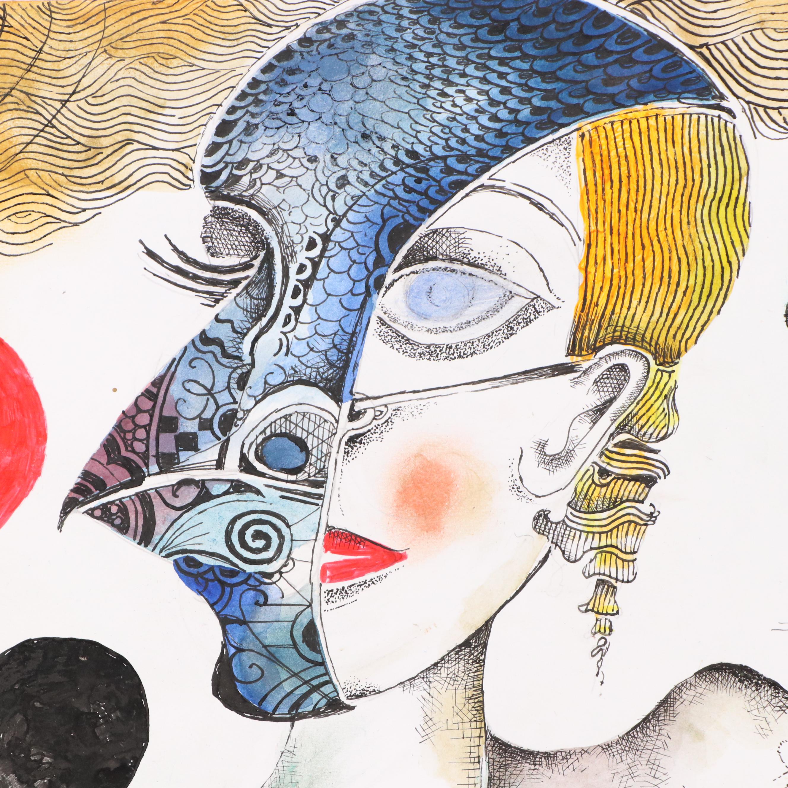 Nikolay "Kuk" Manuylov Figural Surrealist Mixed Media Drawing, 2013