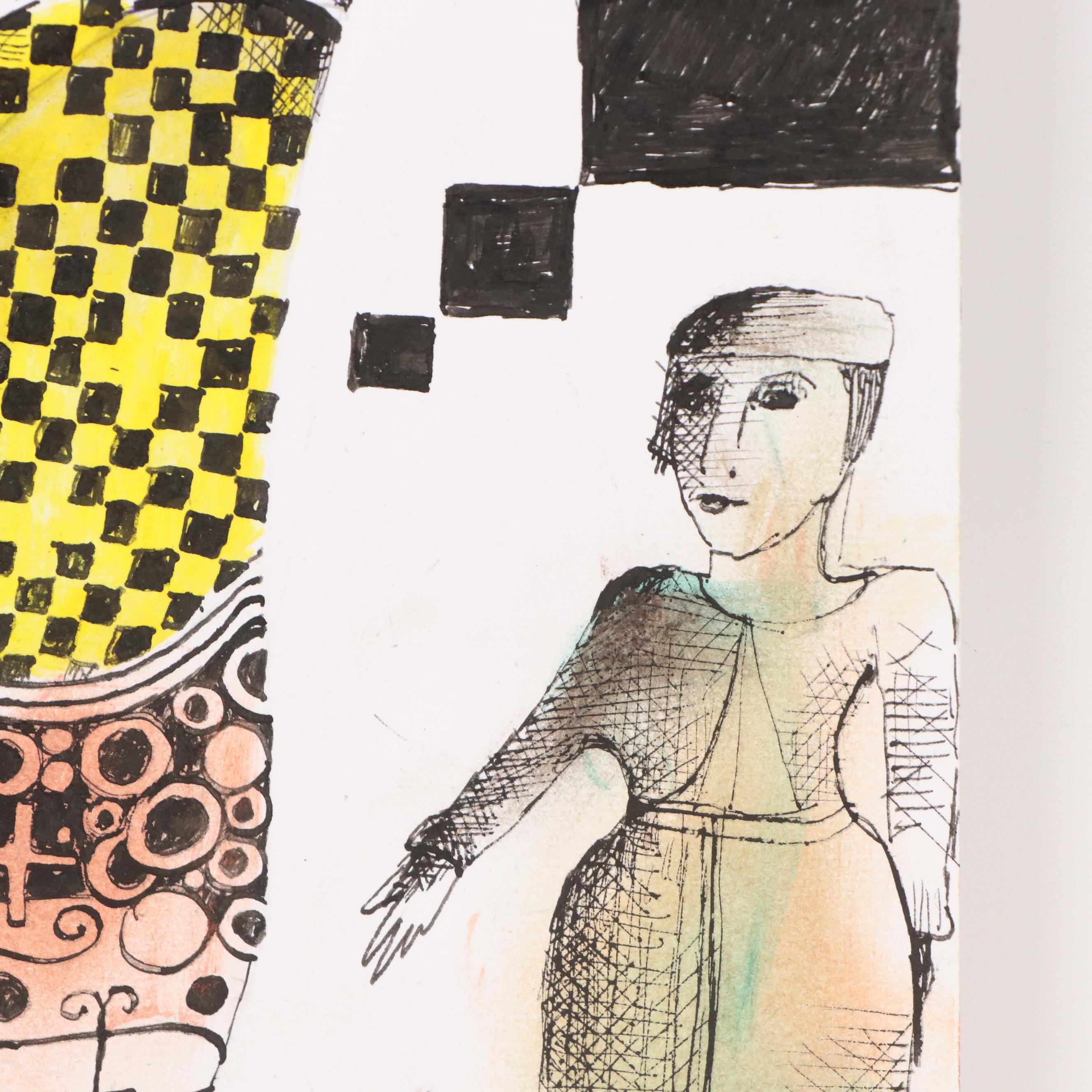 Nikolay "Kuk" Manuylov Figural Surrealist Mixed Media Drawing, 2013